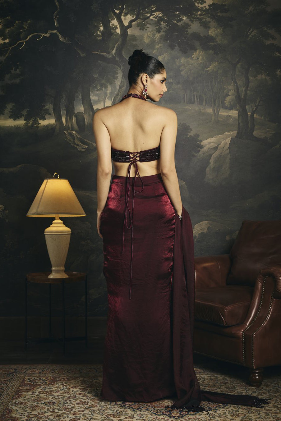 Mahira Burgundy Hand Embroidered Halter Blouse