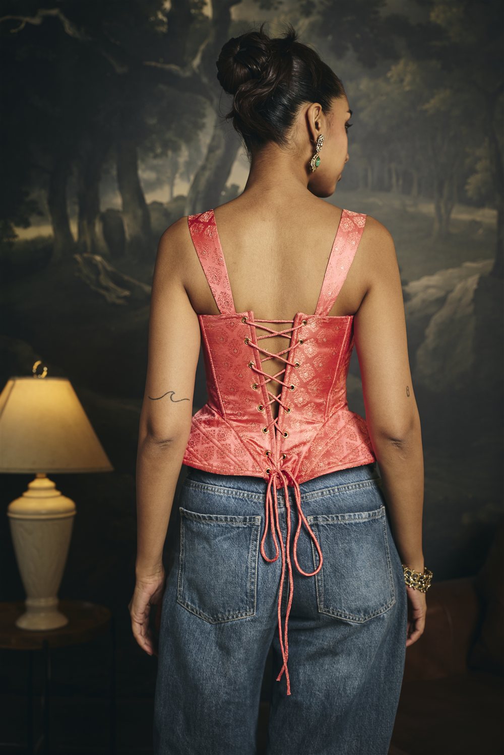 Suramya Orange Banarasi Brocade Corset Blouse