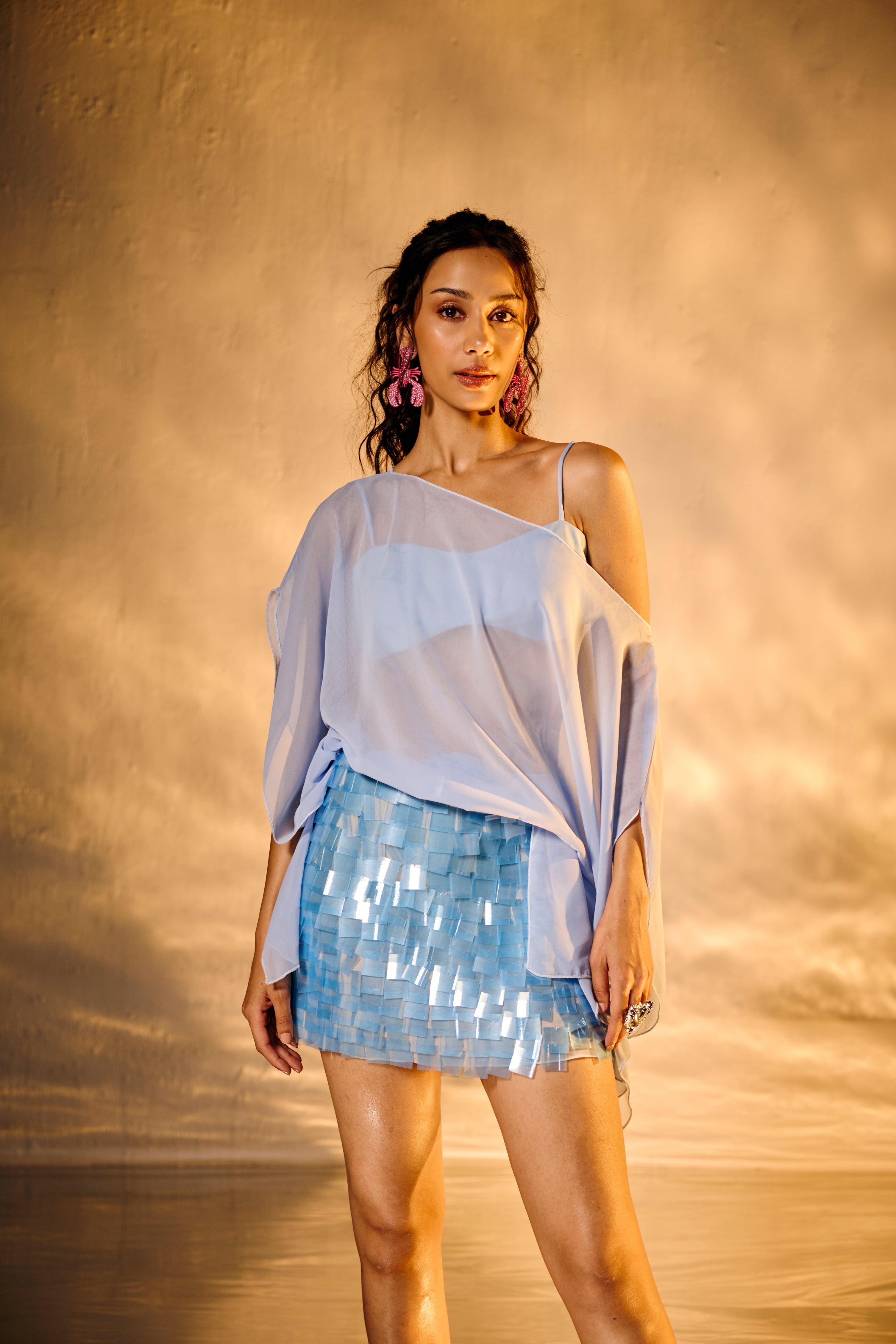 Julie Blue Embroidered Pailette Mini Skirt