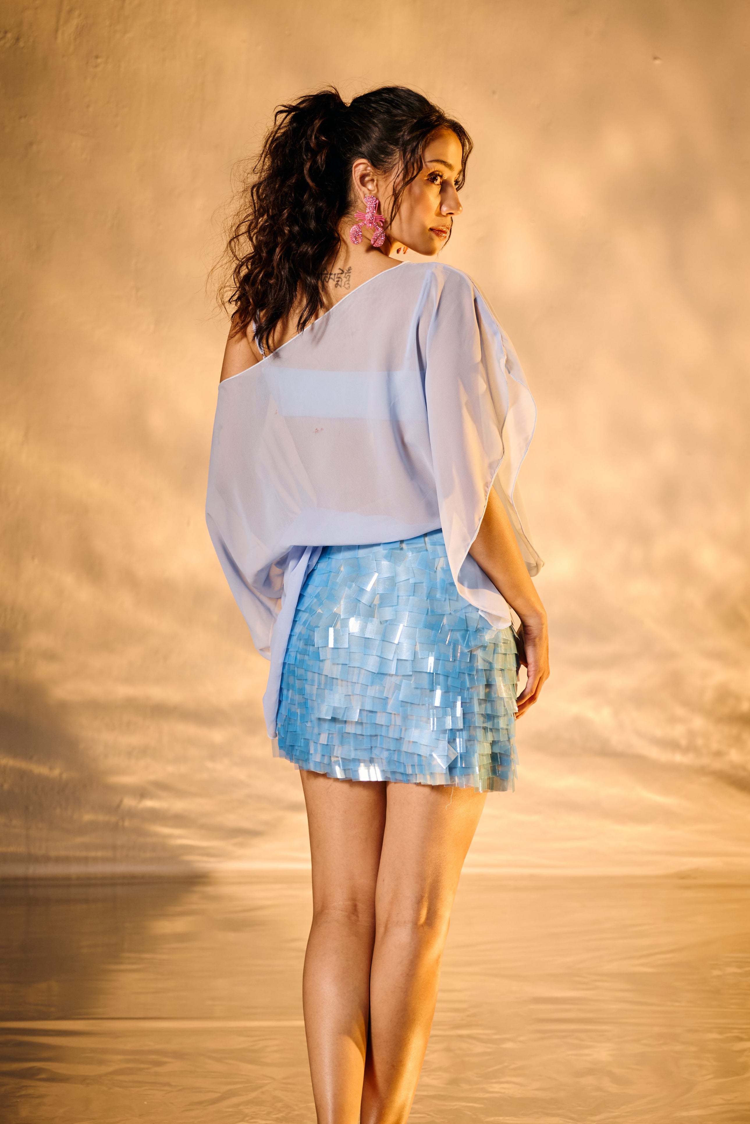Julie Blue Embroidered Pailette Mini Skirt