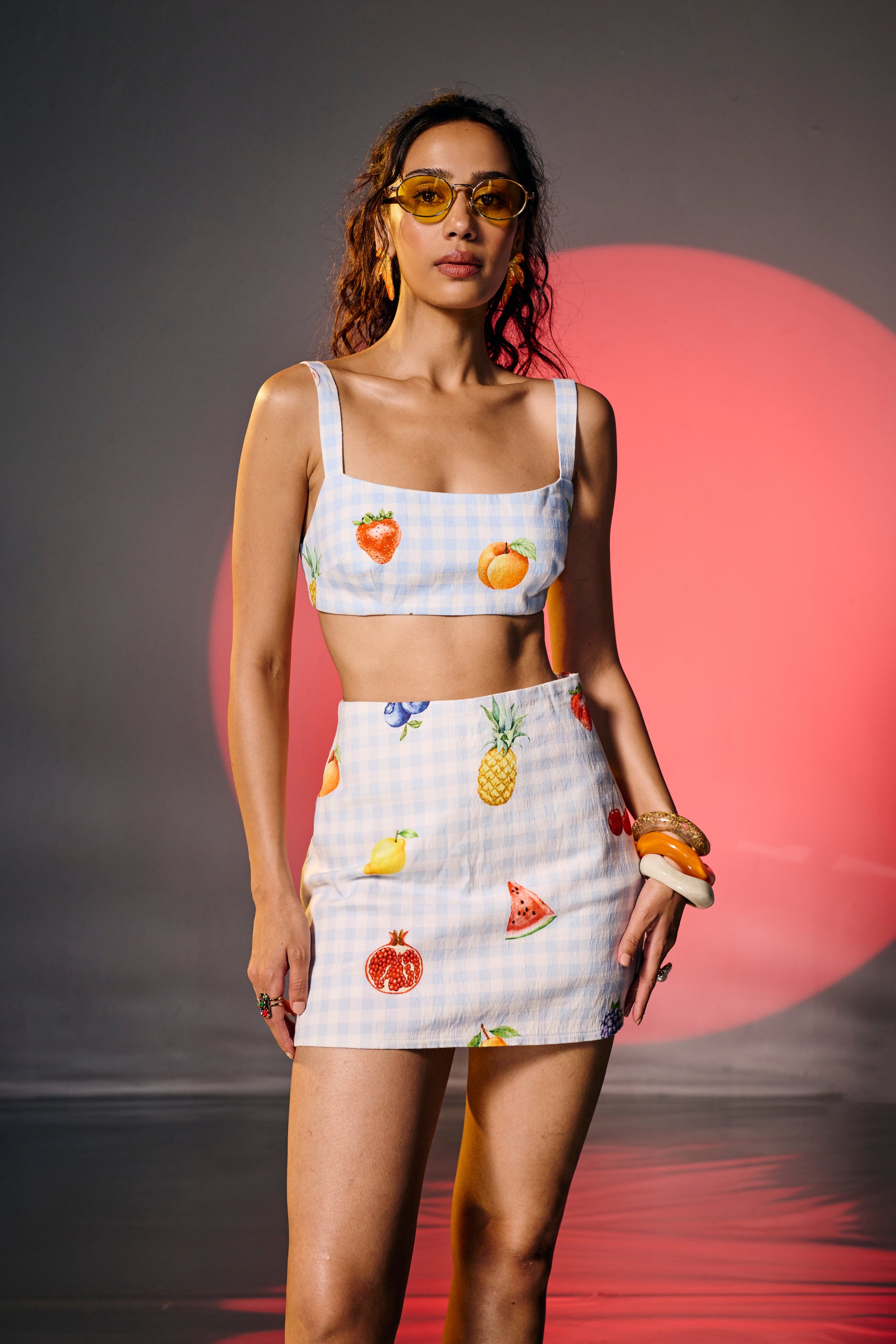 Fruit Picnic Blue Gingham Smocked Bralette