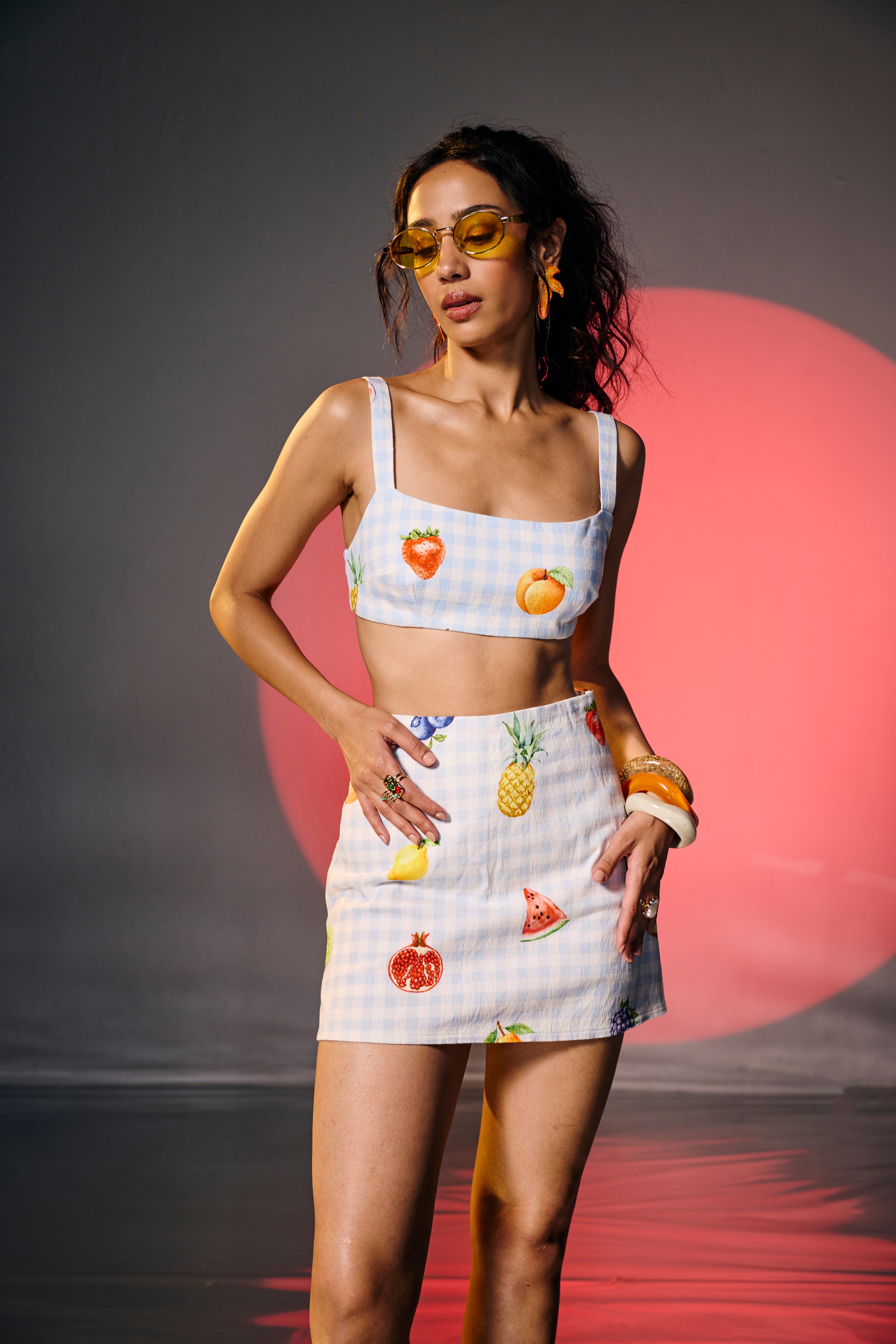 Fruit Picnic Blue Gingham Smocked Bralette