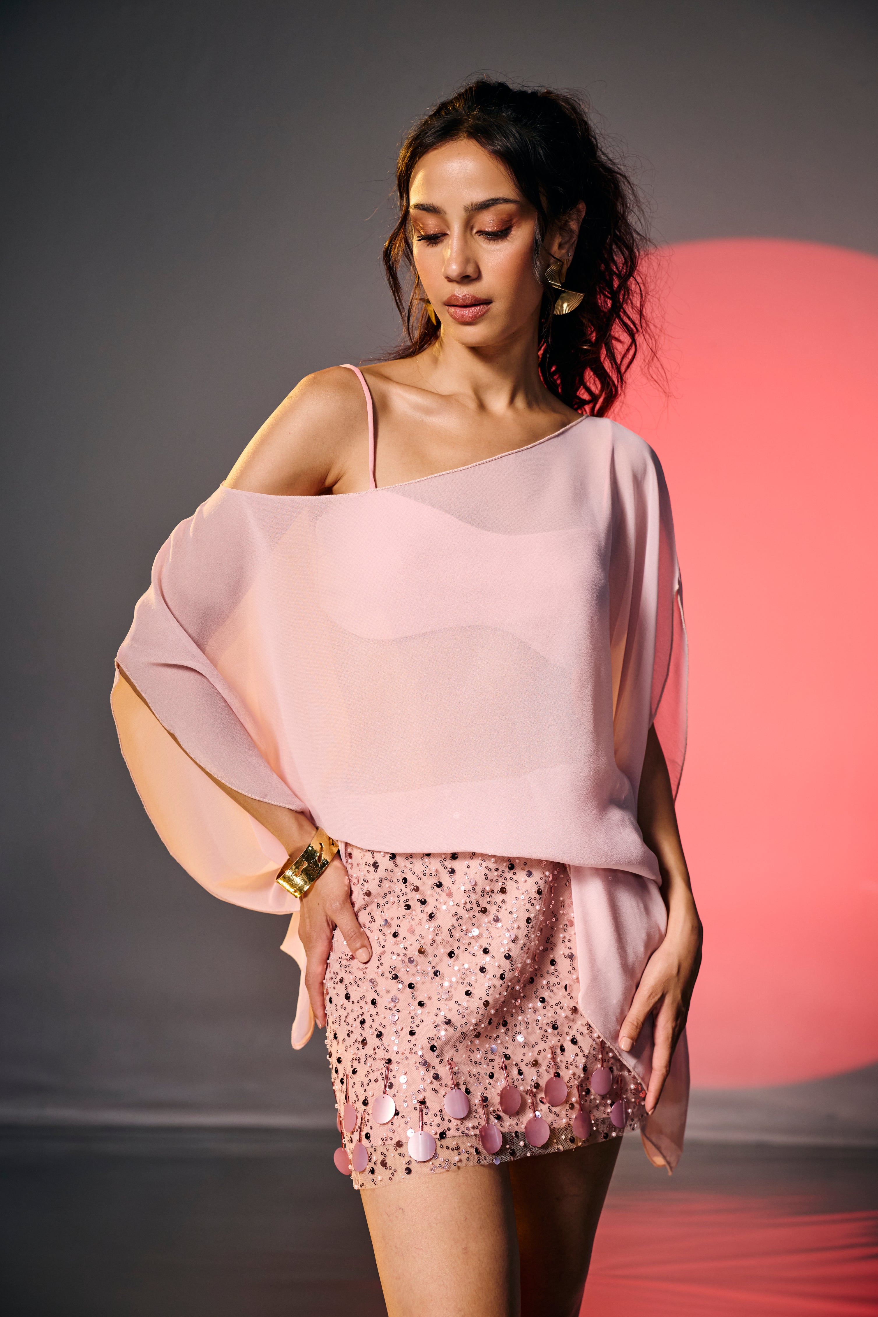 Rosé Stardust Embellished Mini Skirt