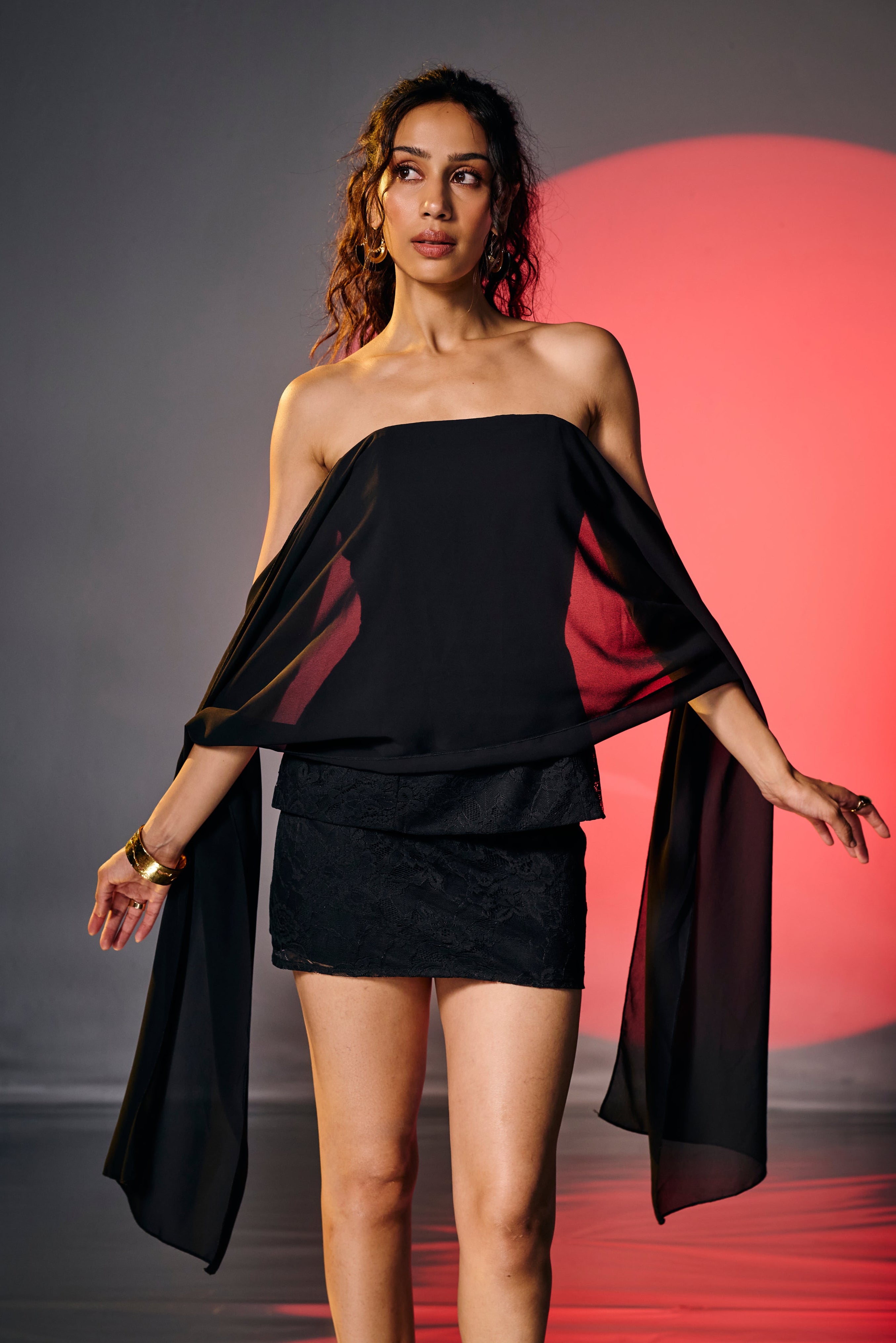 Elowen Black Lace Corset Scarf Top
