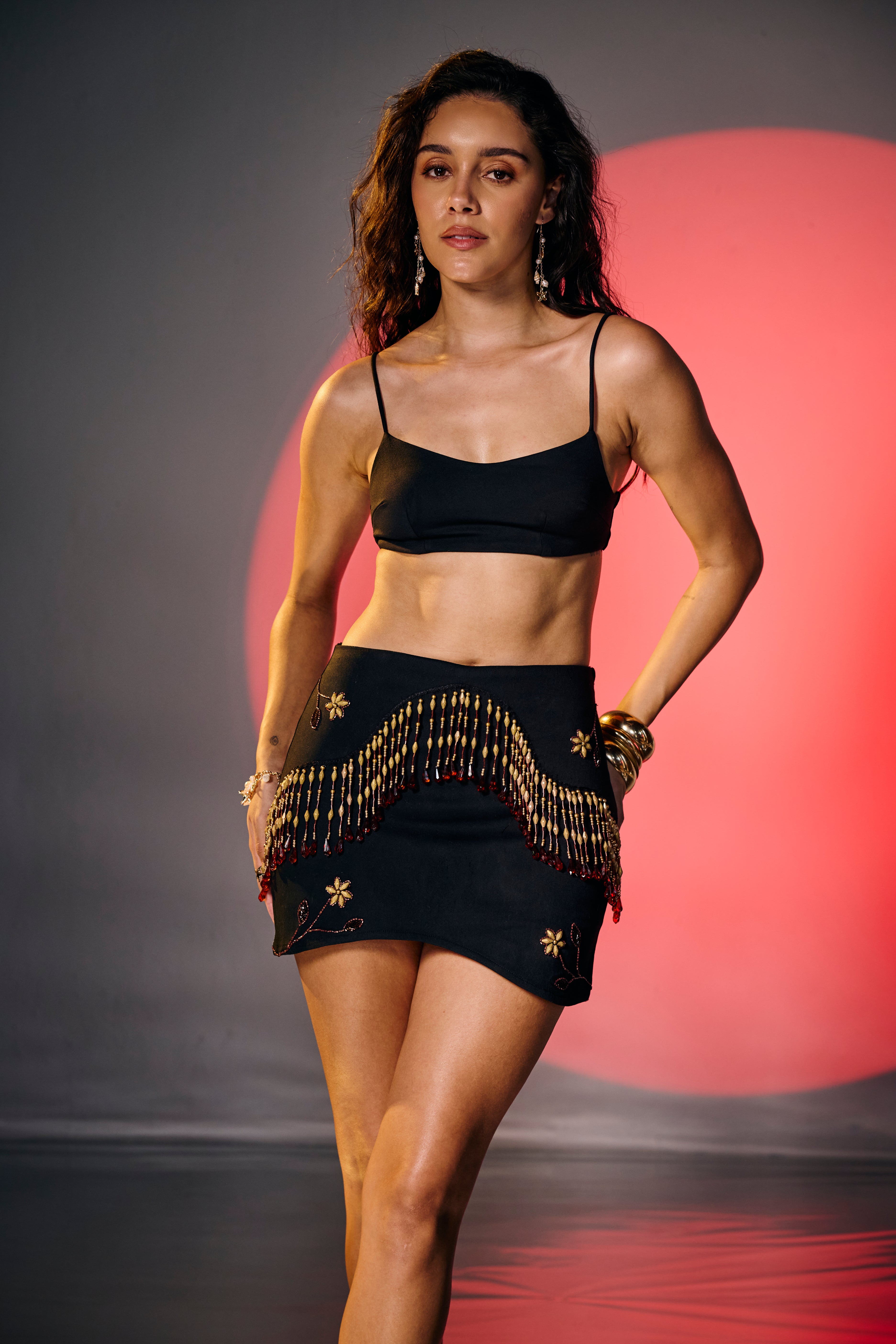 Cola Black Embroidered Mini Skirt