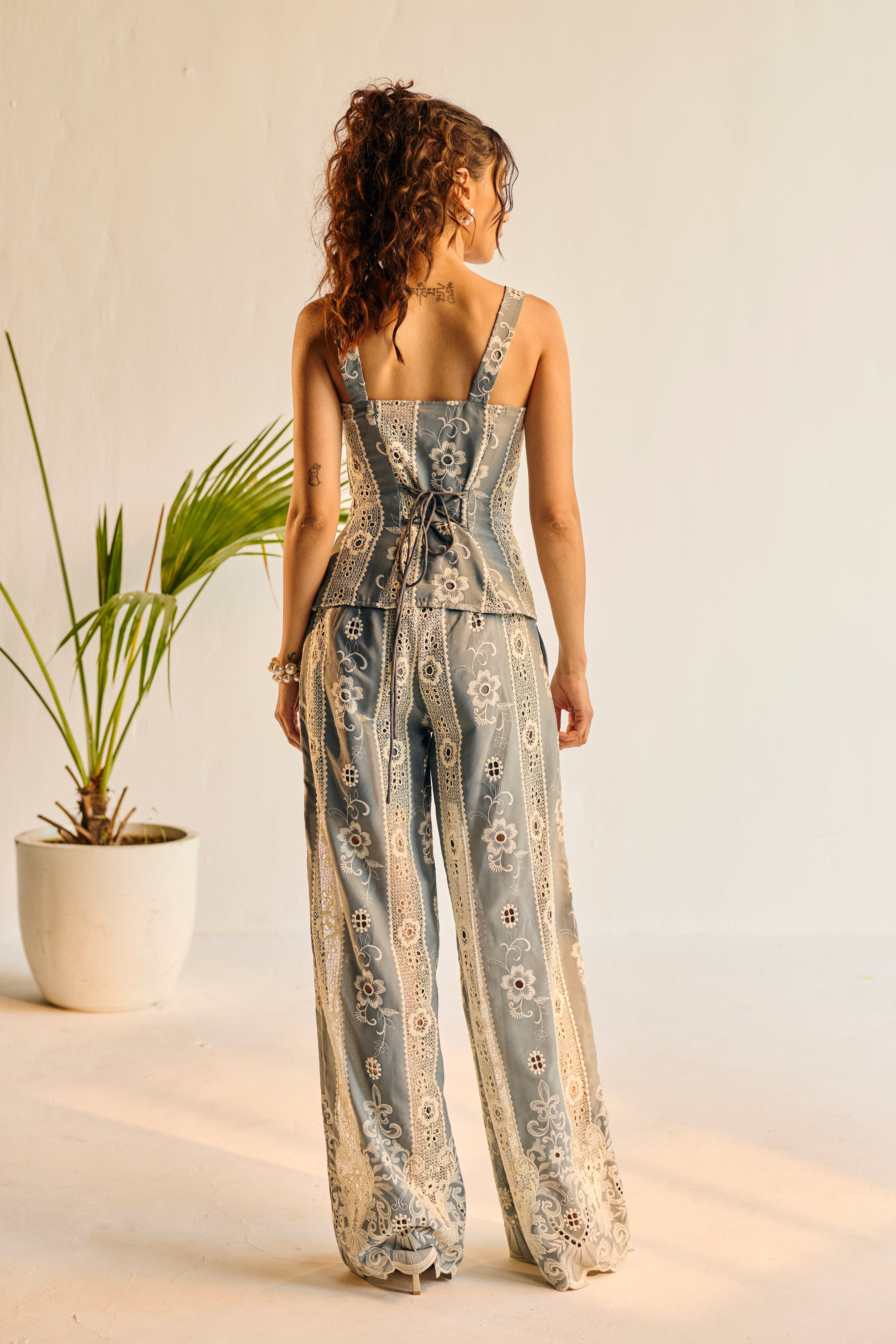 Opalite Blue Embroidered Lace Corset Top