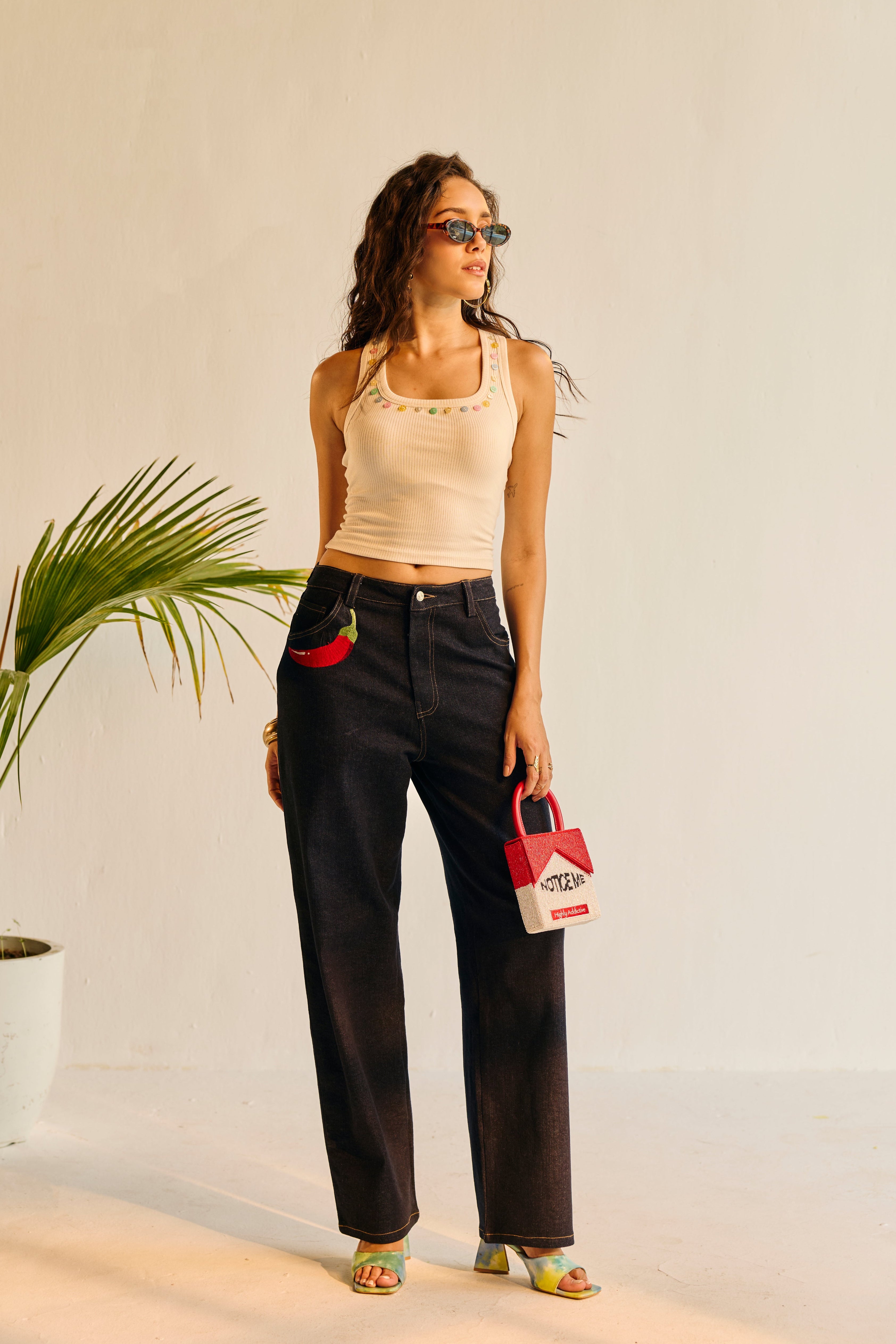 Candy Jelly Button Embroidered Tank Top