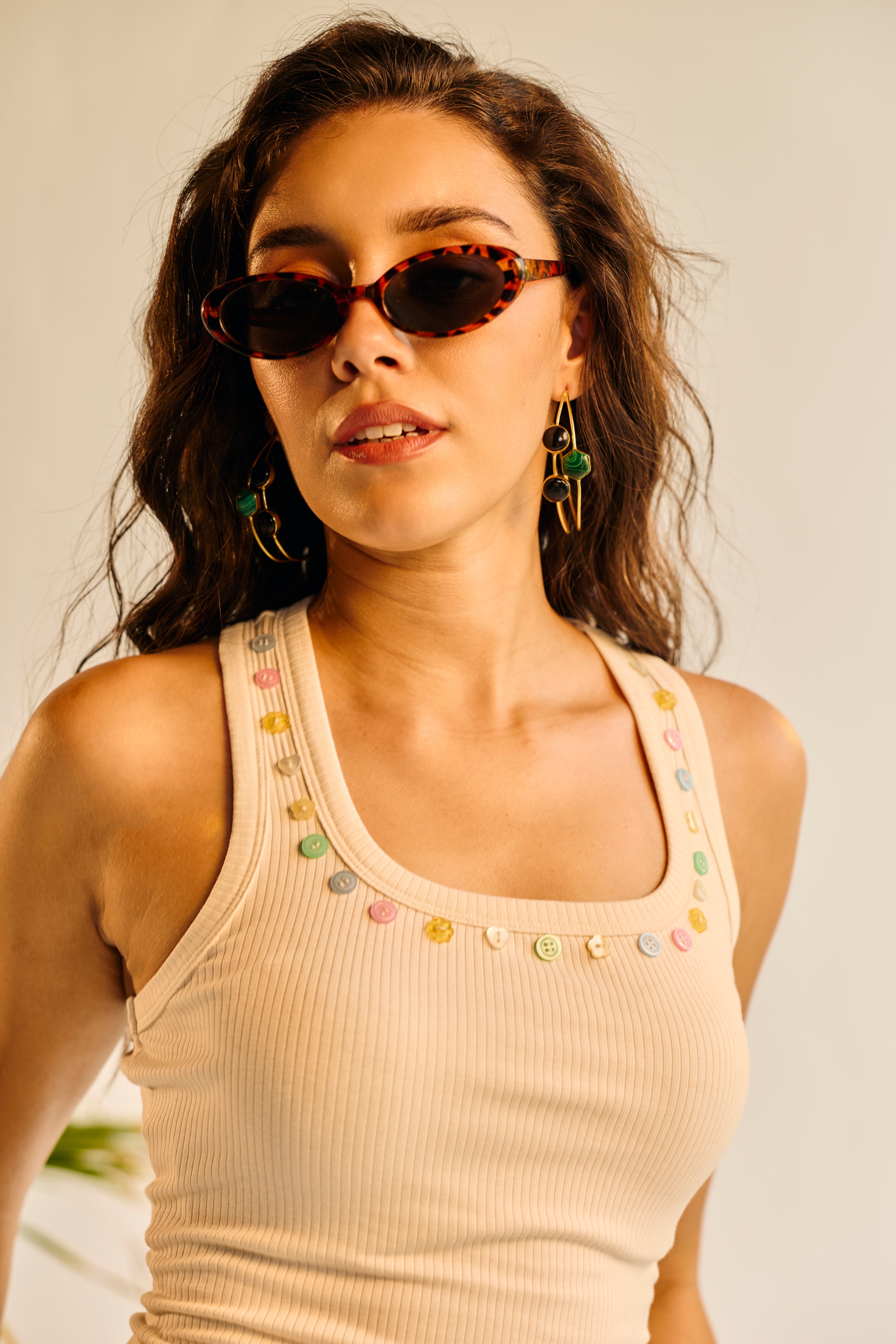 Candy Jelly Button Embroidered Tank Top