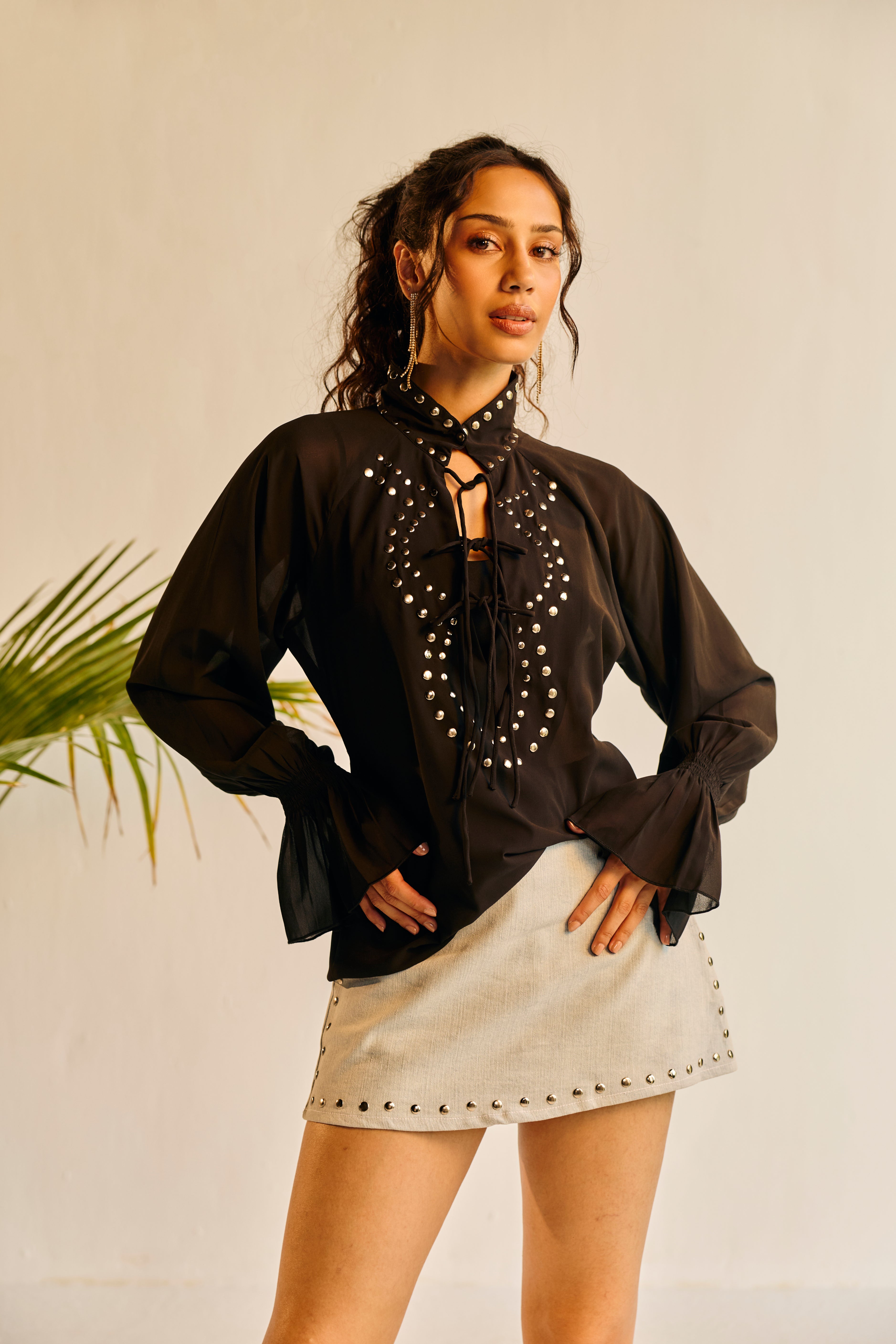 Bianca Studded Denim Mini Skort