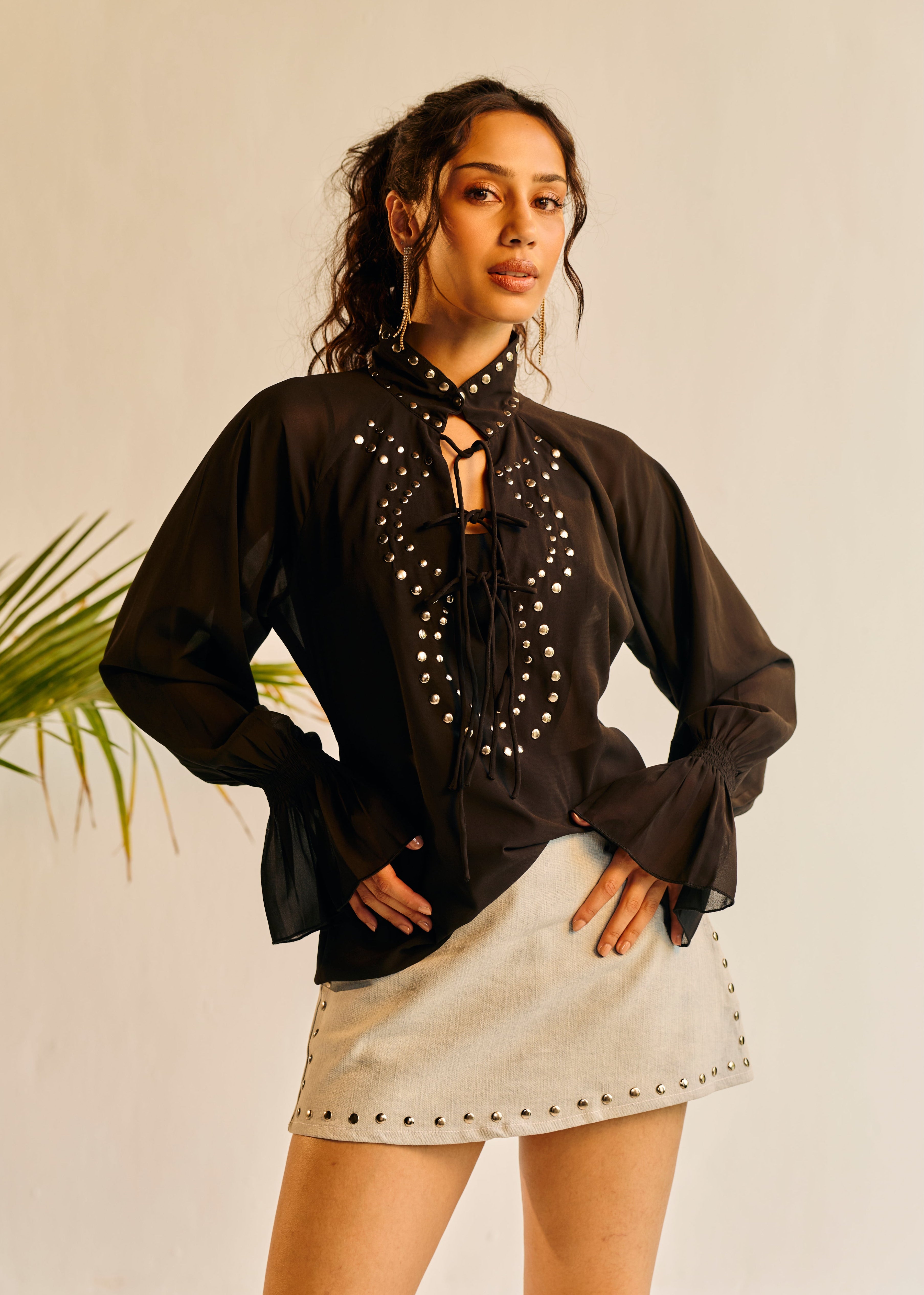 Bianca Studded Denim Mini Skort