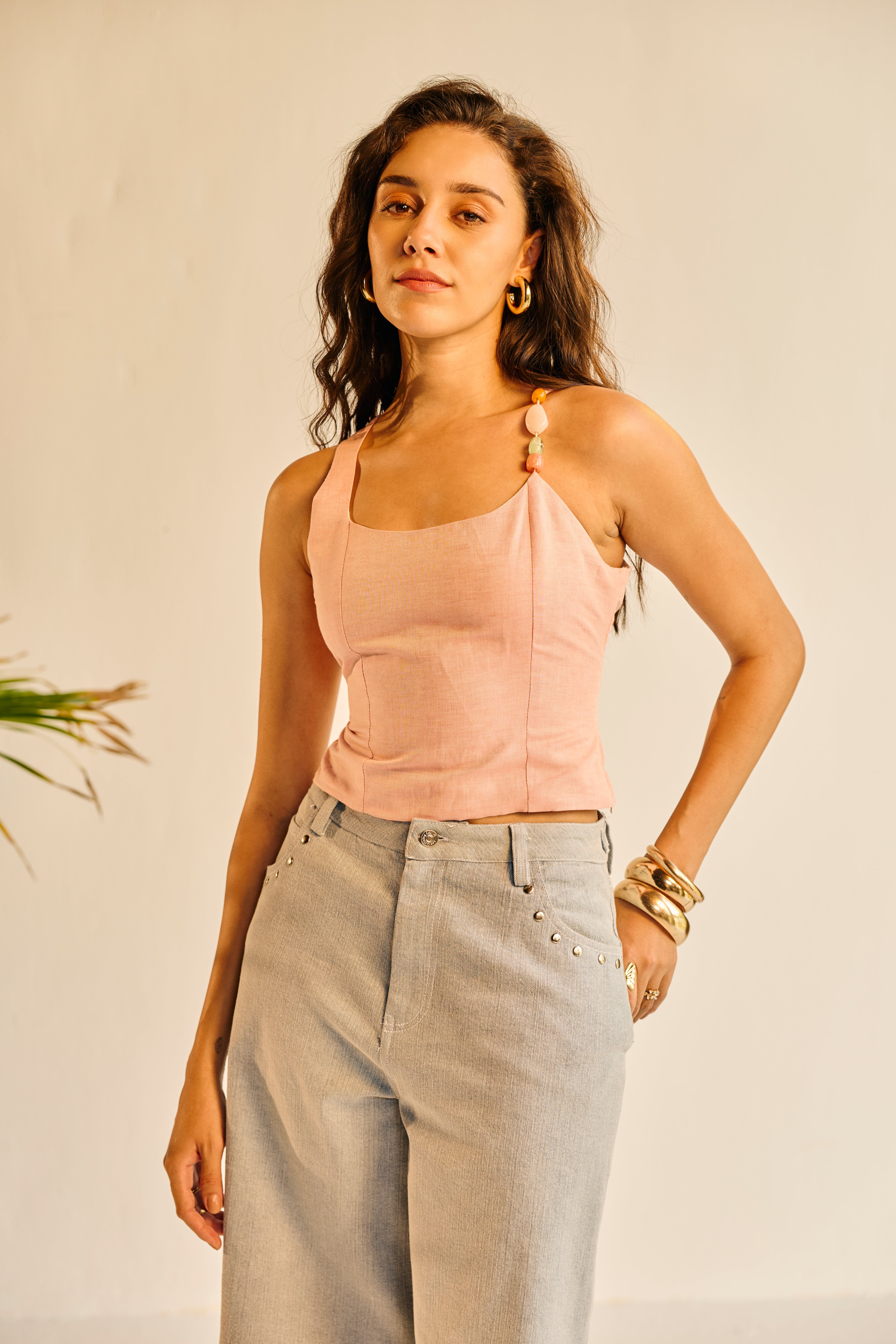 Aamras Pink One Shoulder Embellished Top