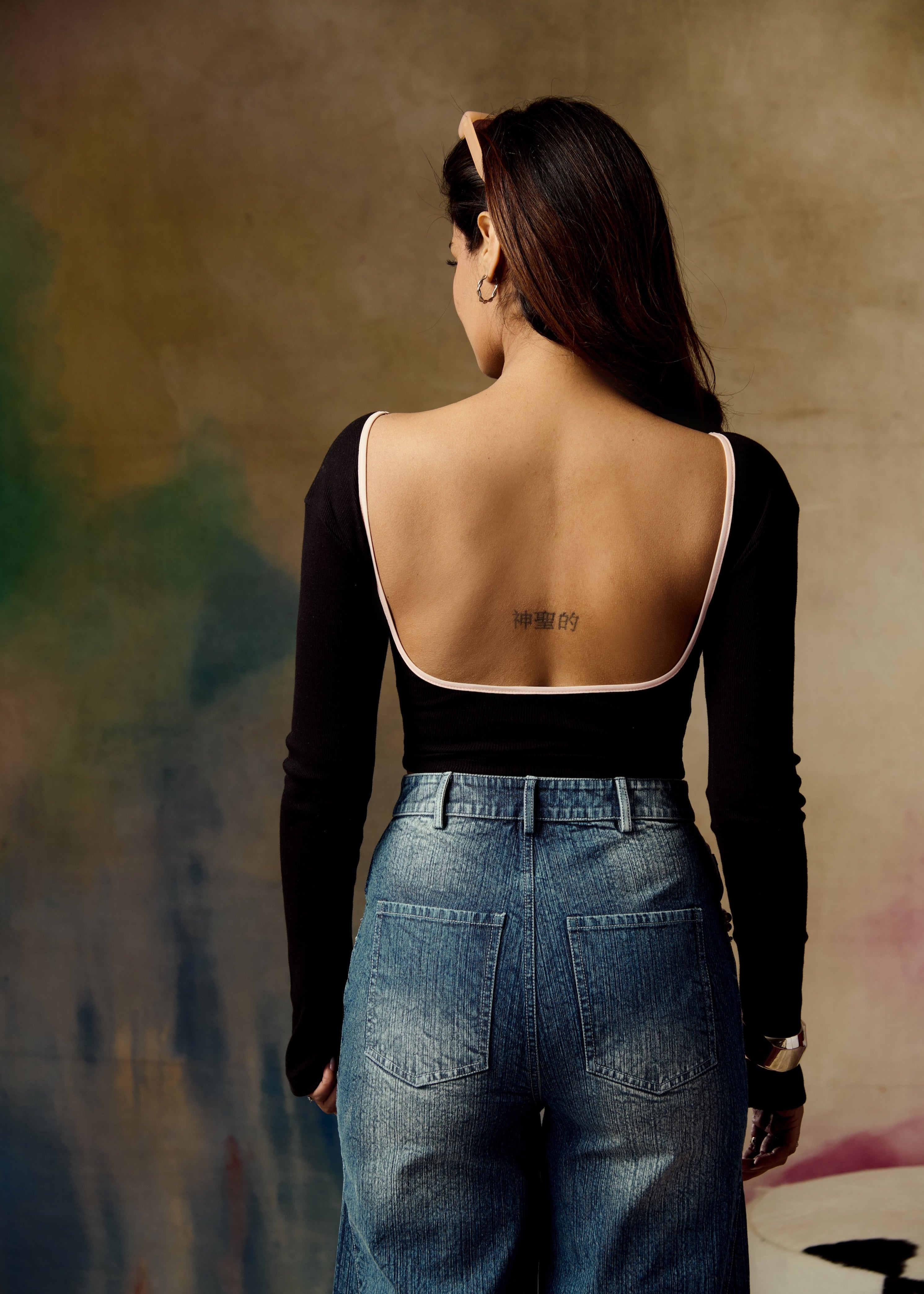 Aldora Black Crop Top with Bow