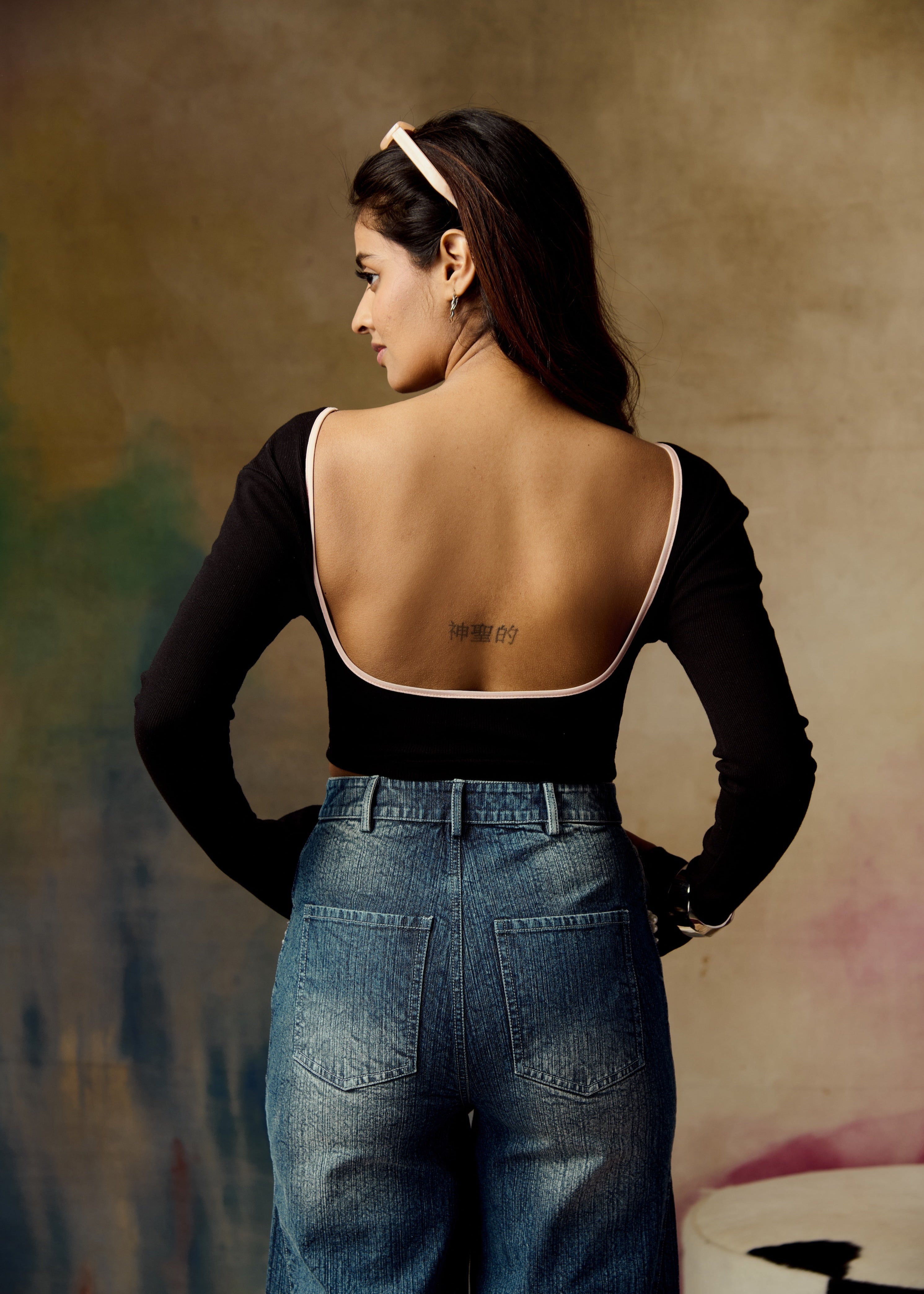 Aldora Black Crop Top with Bow