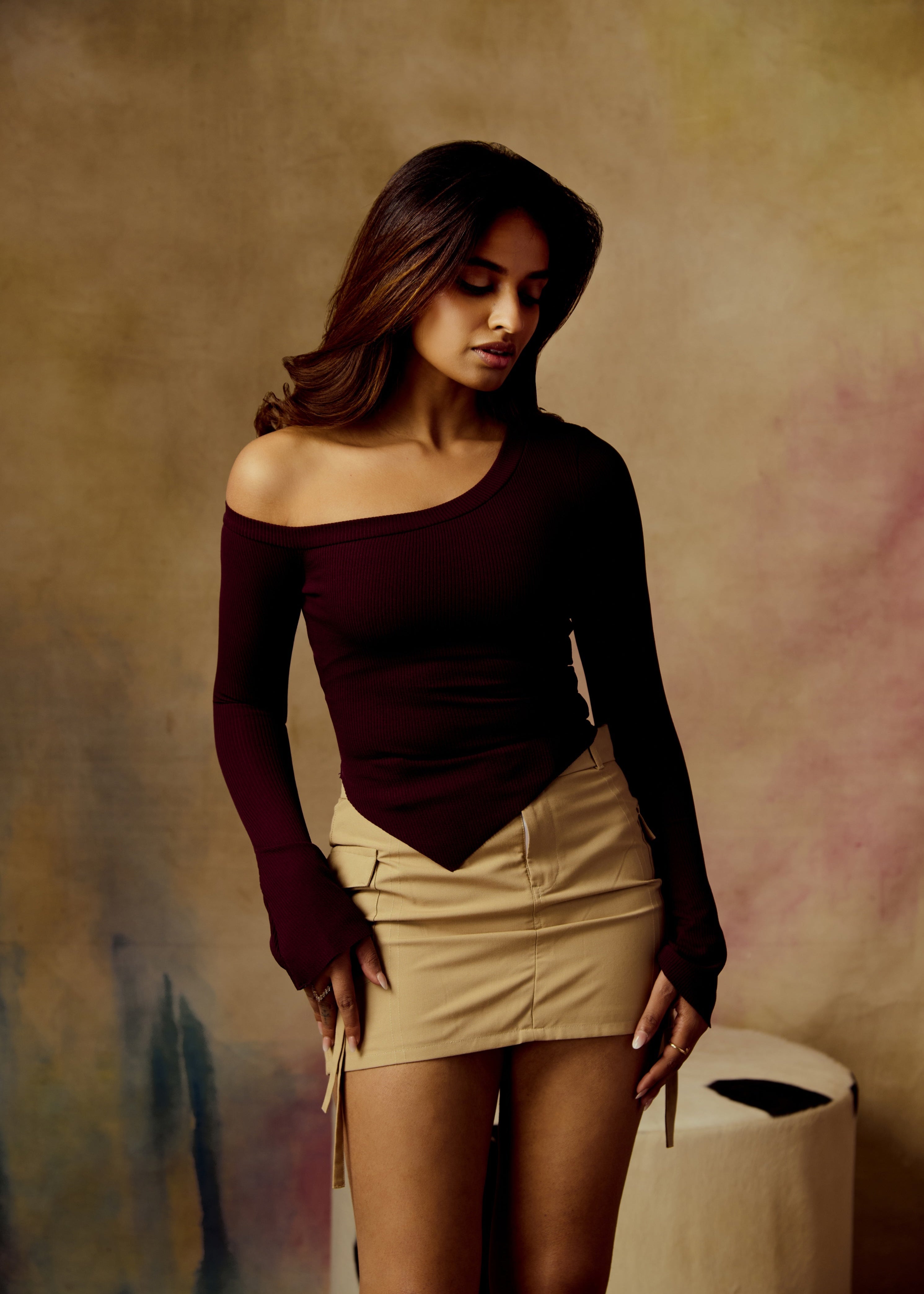 Malea Wine Off-Shoulder Top