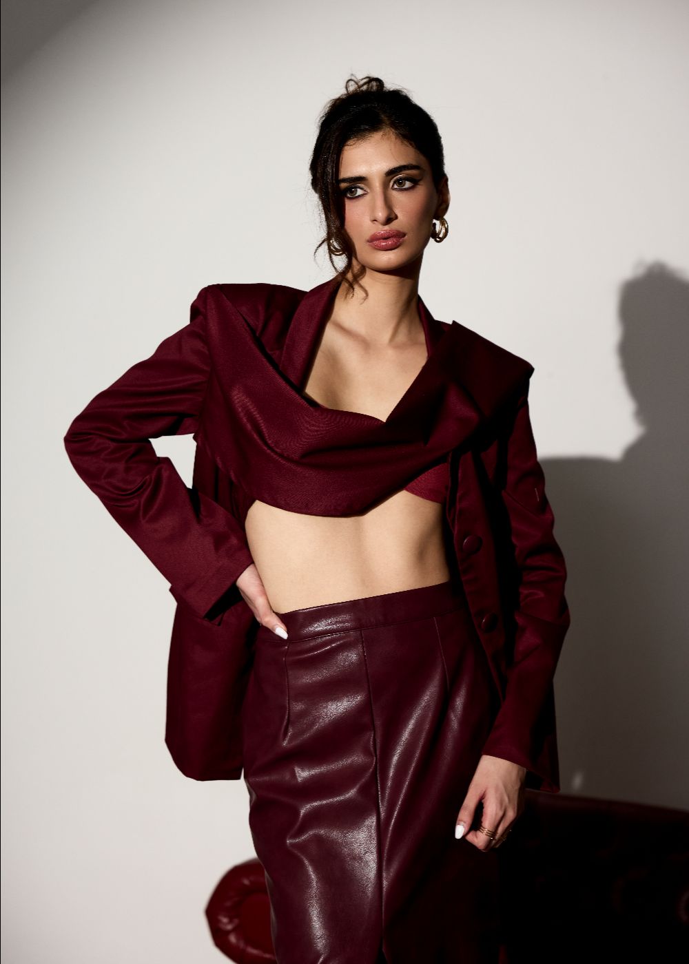 Carmella Cherry Structured Blazer With Shawl