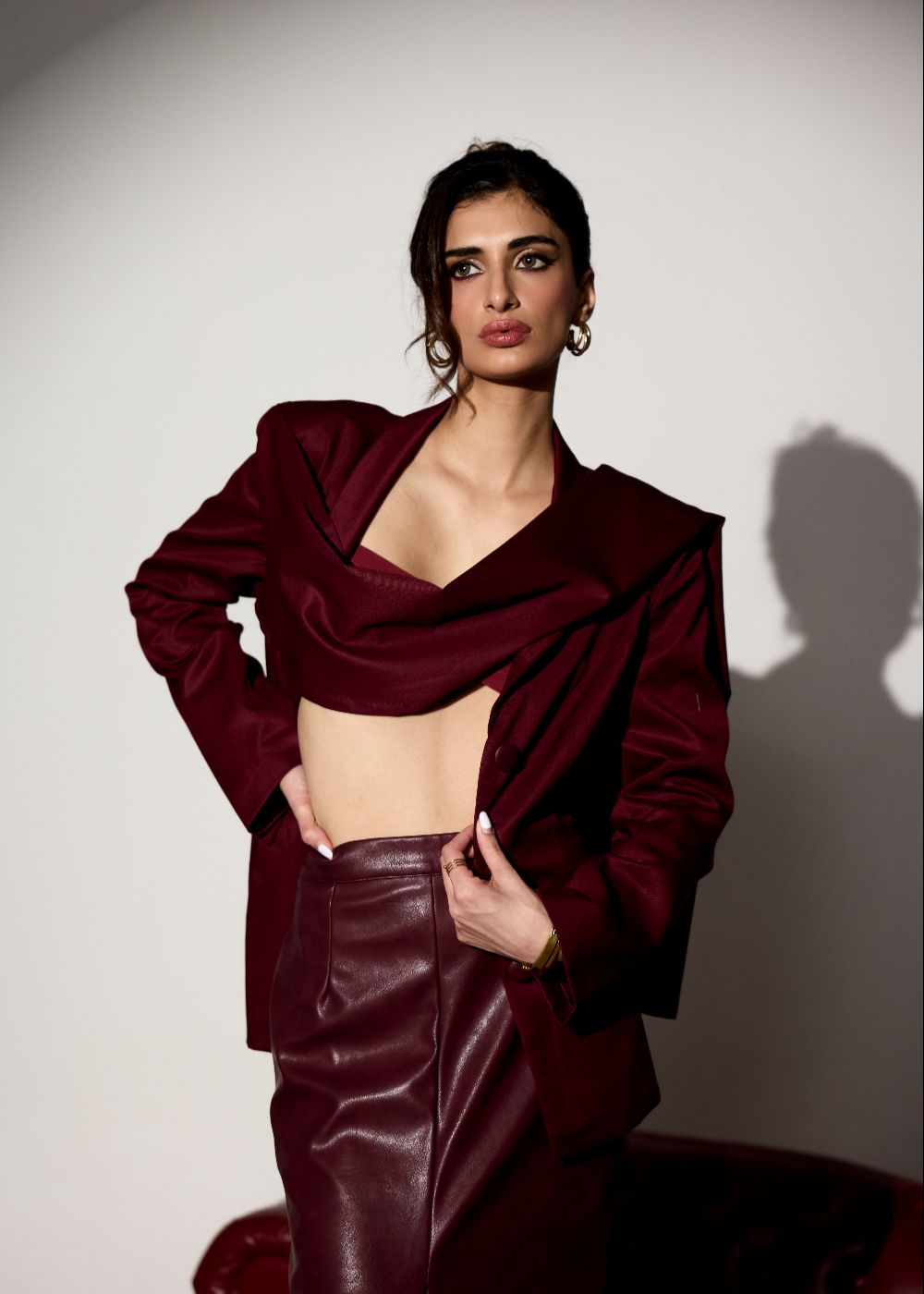 Carmella Cherry Faux Leather Midi Skirt