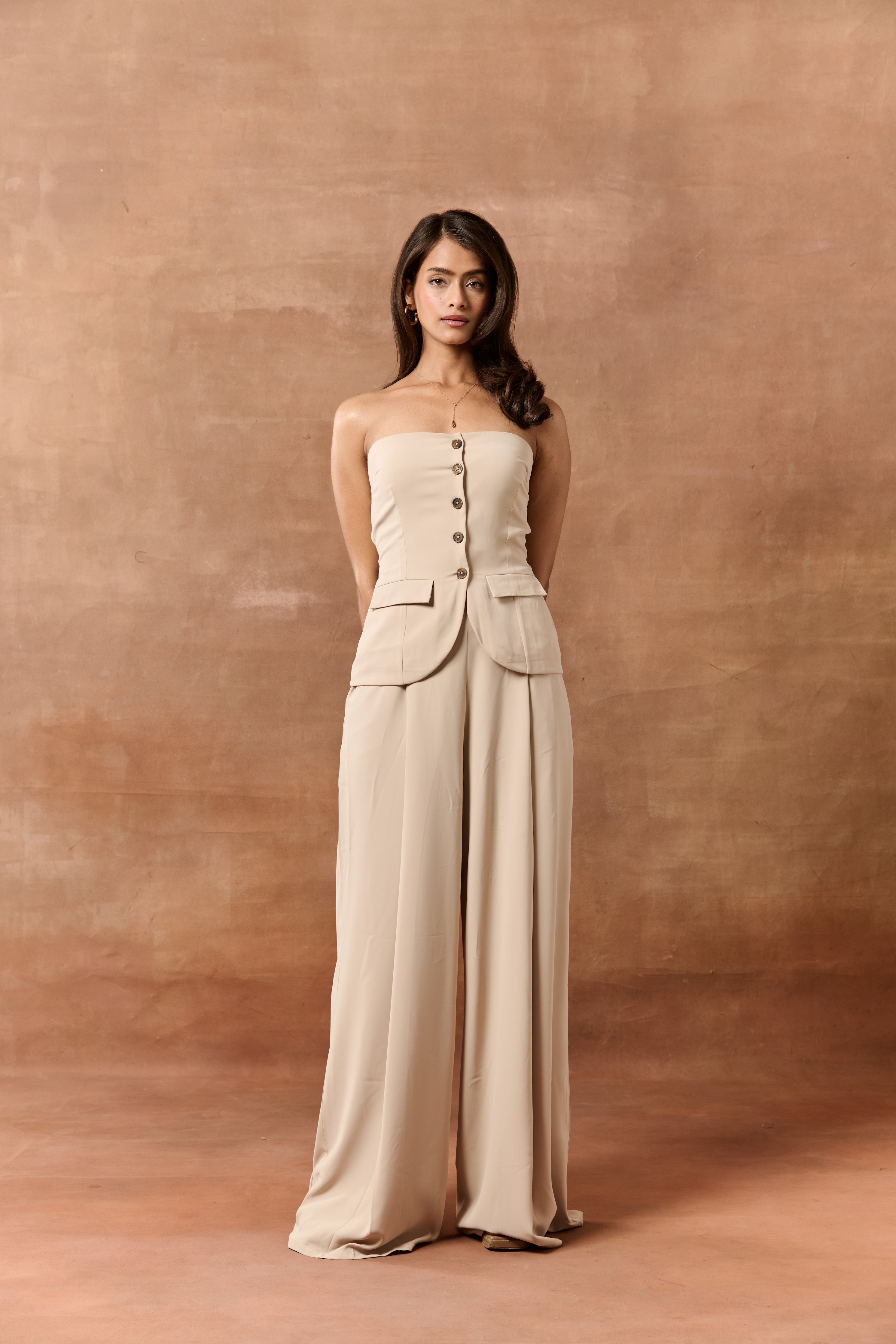 Elvita Beige Starpless Buttoned Waistcoat