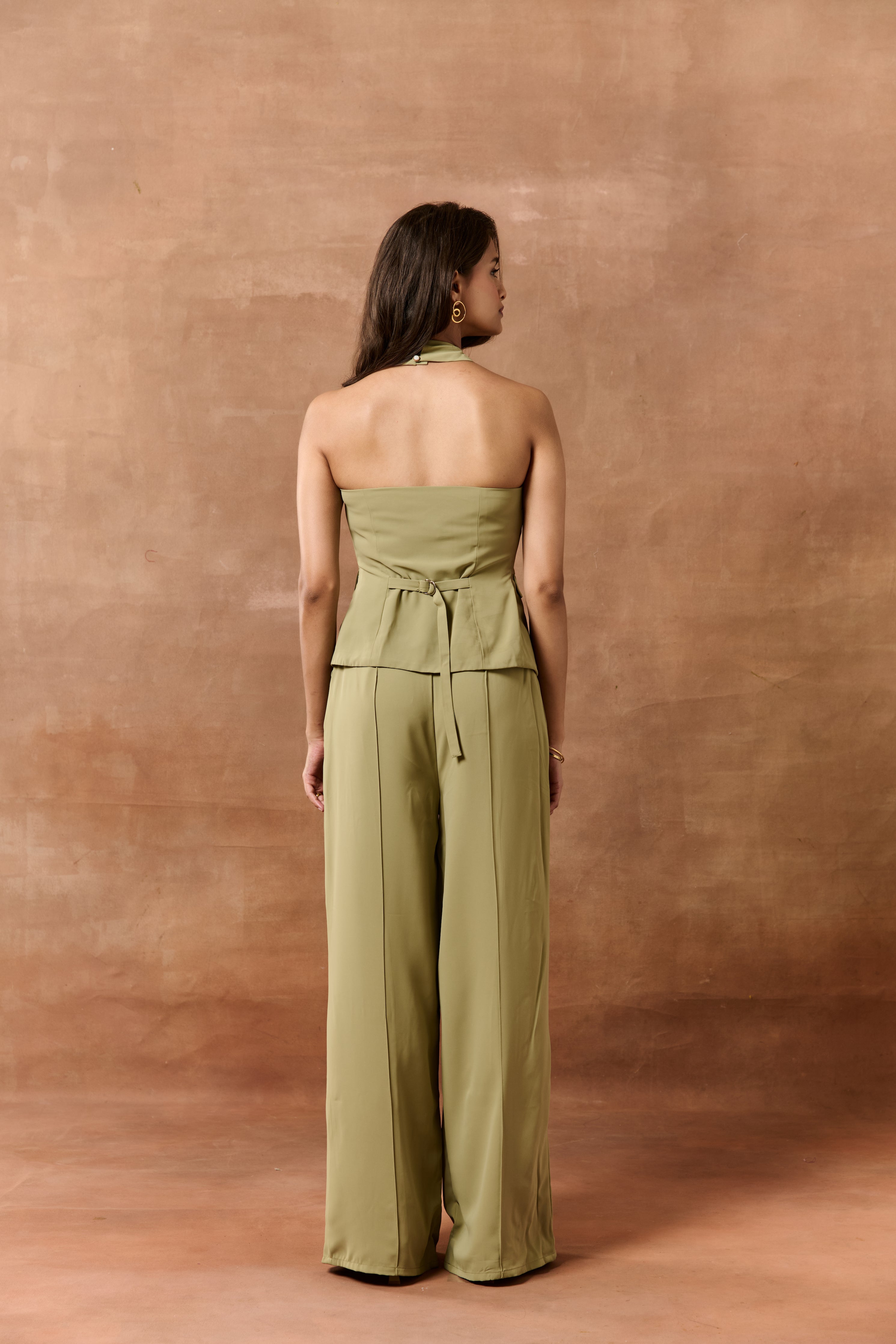 Kathe Sage Green Halter Neck Waistcoat