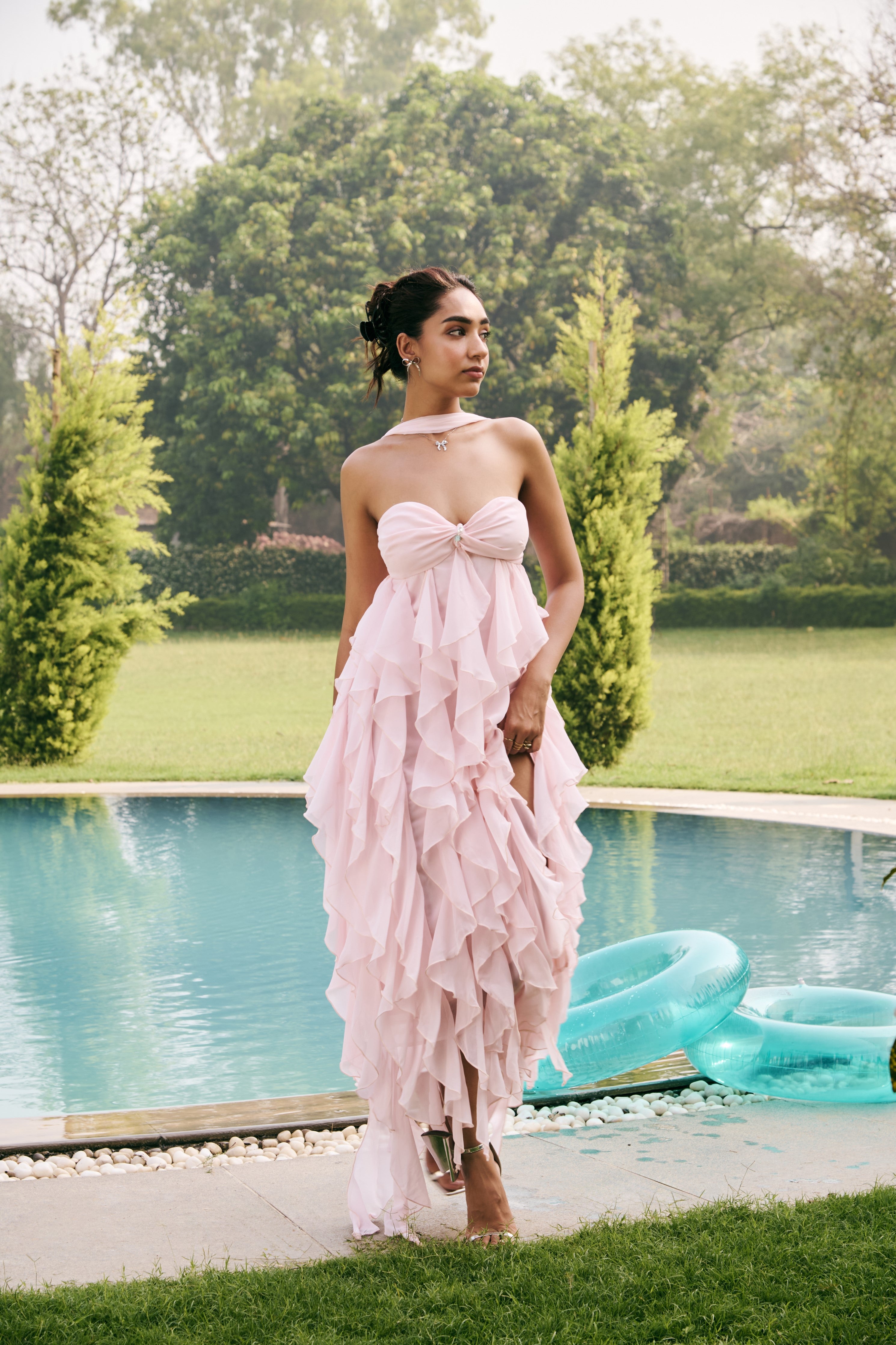 Nikolina Baby Pink Frill Maxi Dress