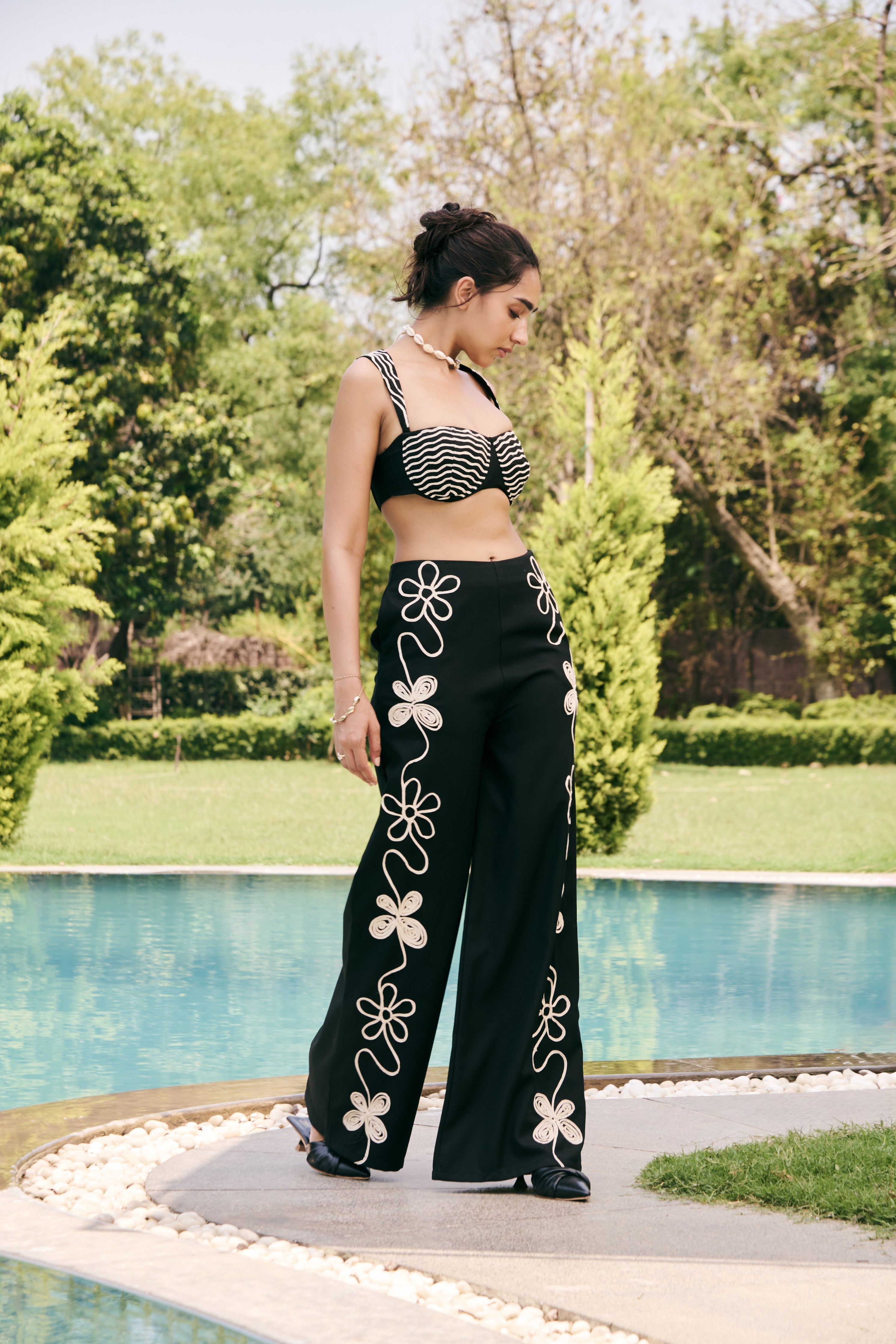 Zyra Black Embroidered Wide Leg Pants