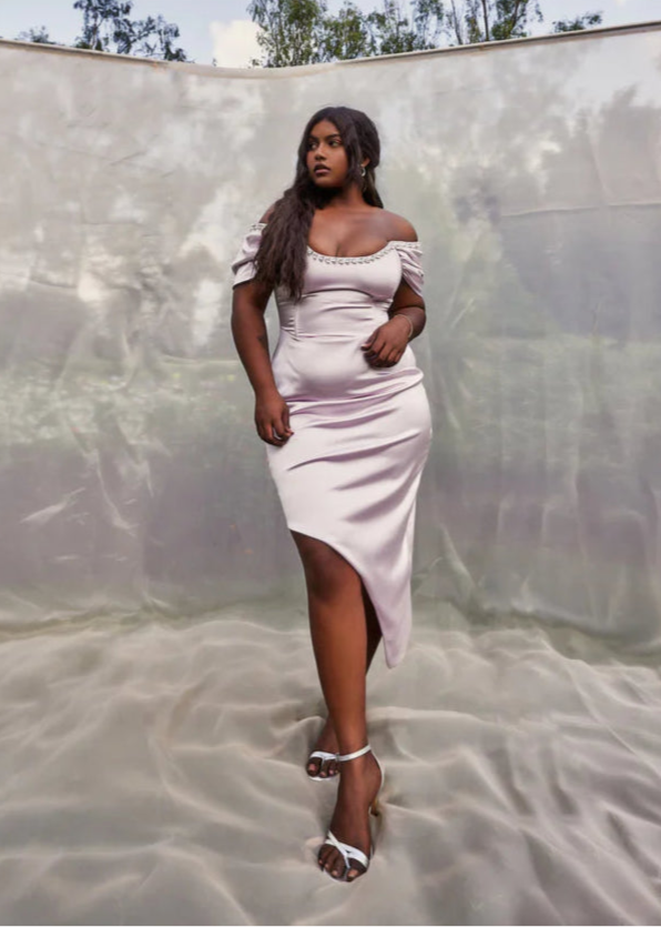 Adele Lavender Satin Corset Rhinestone Dress