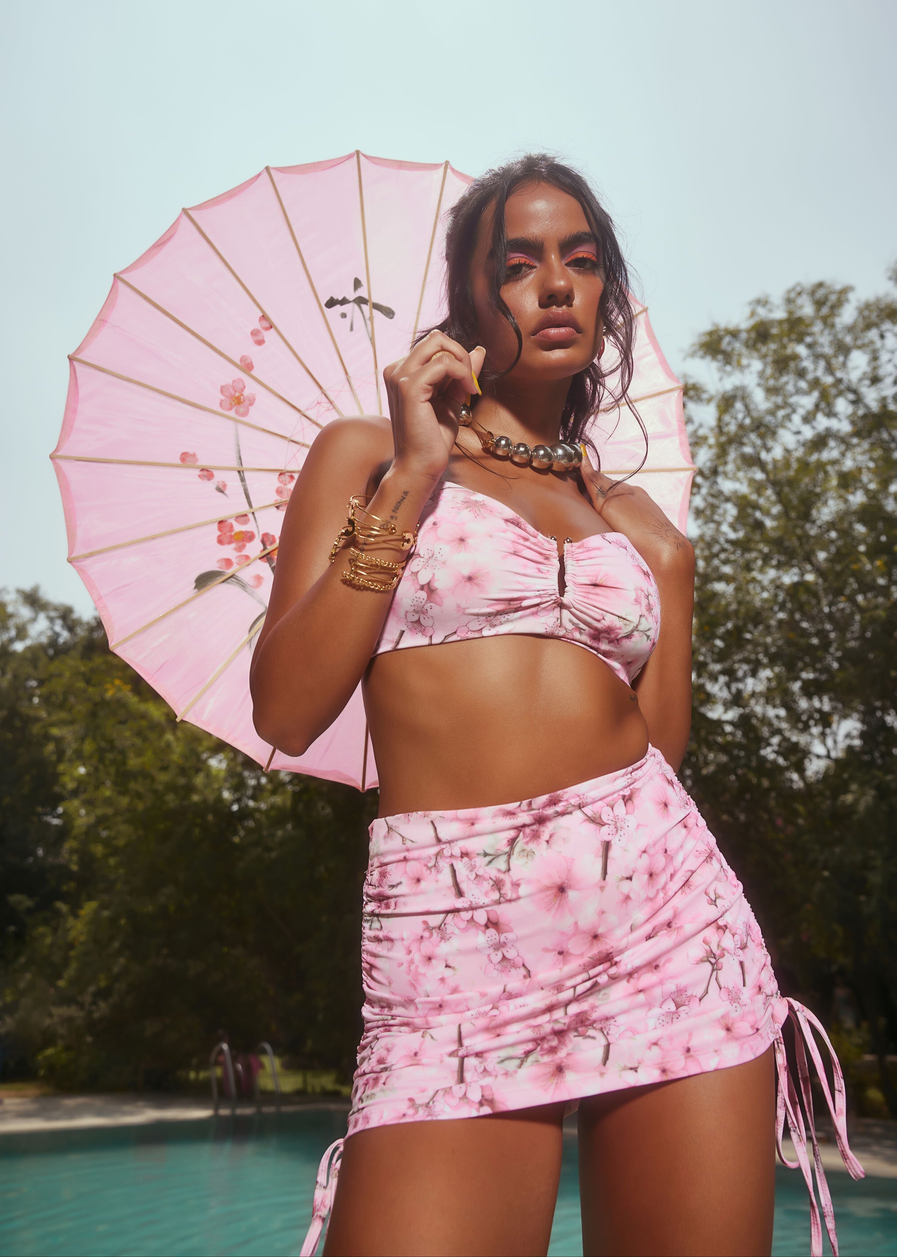 Shop Pink Cherry Blossom Swim Skirt Set