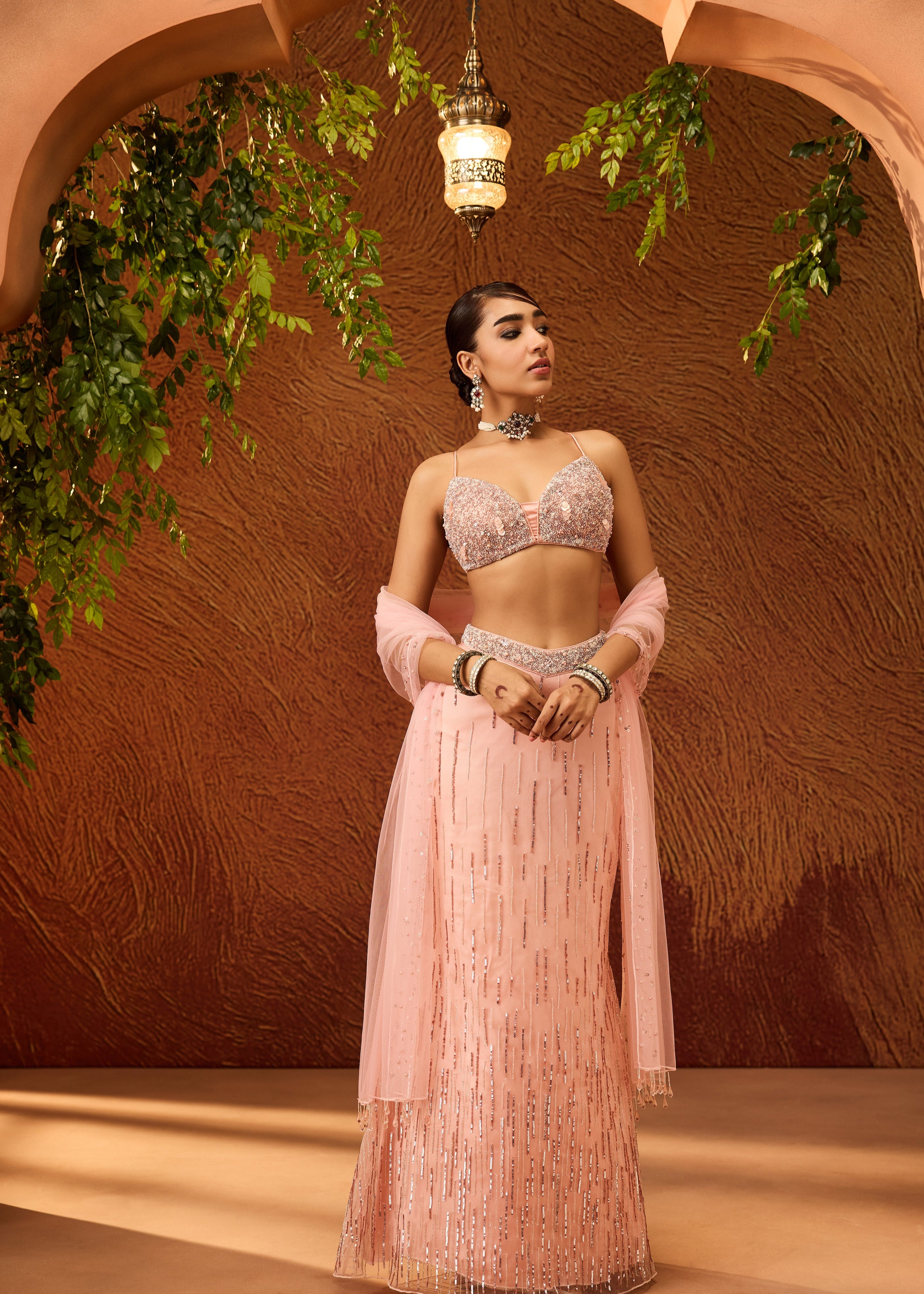Pankhuri Baby Pink Embellished Mermaid Lehenga Set
