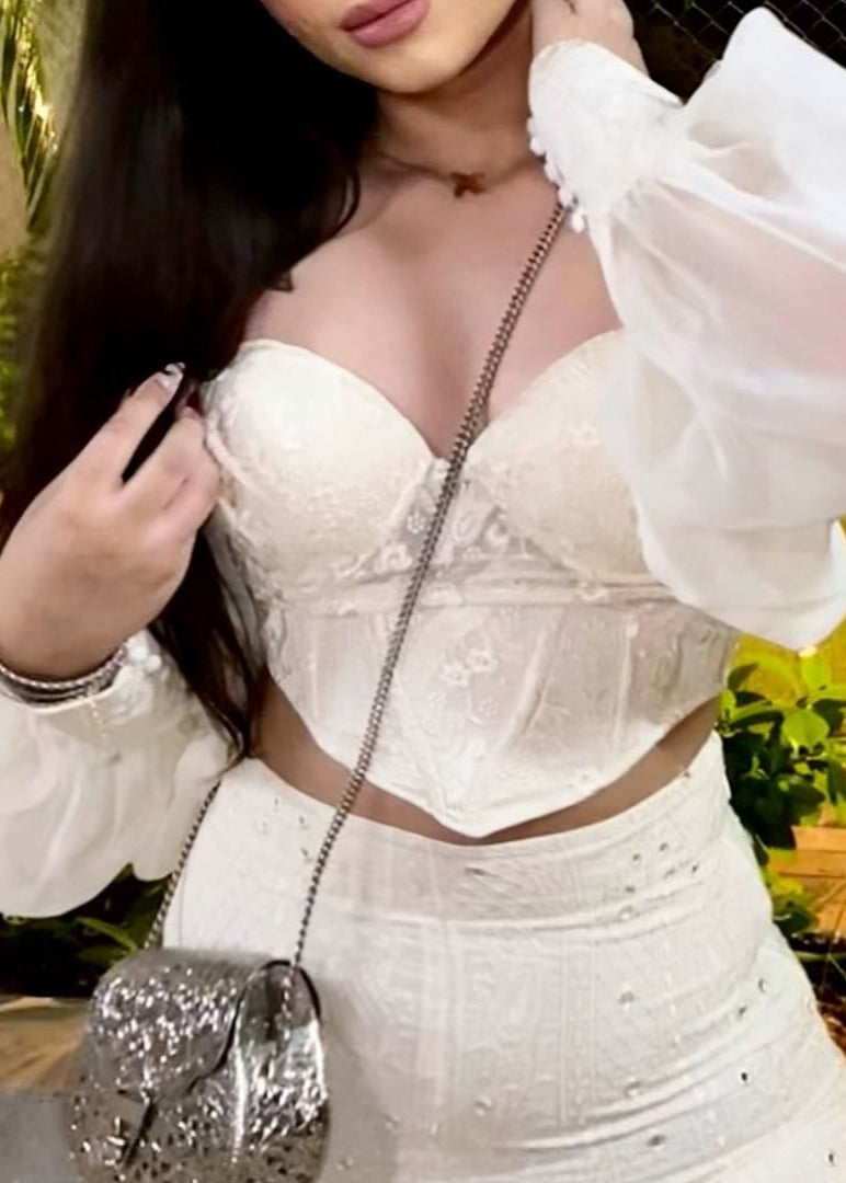 Ruhiya White Embroidered Georgette Corset Top