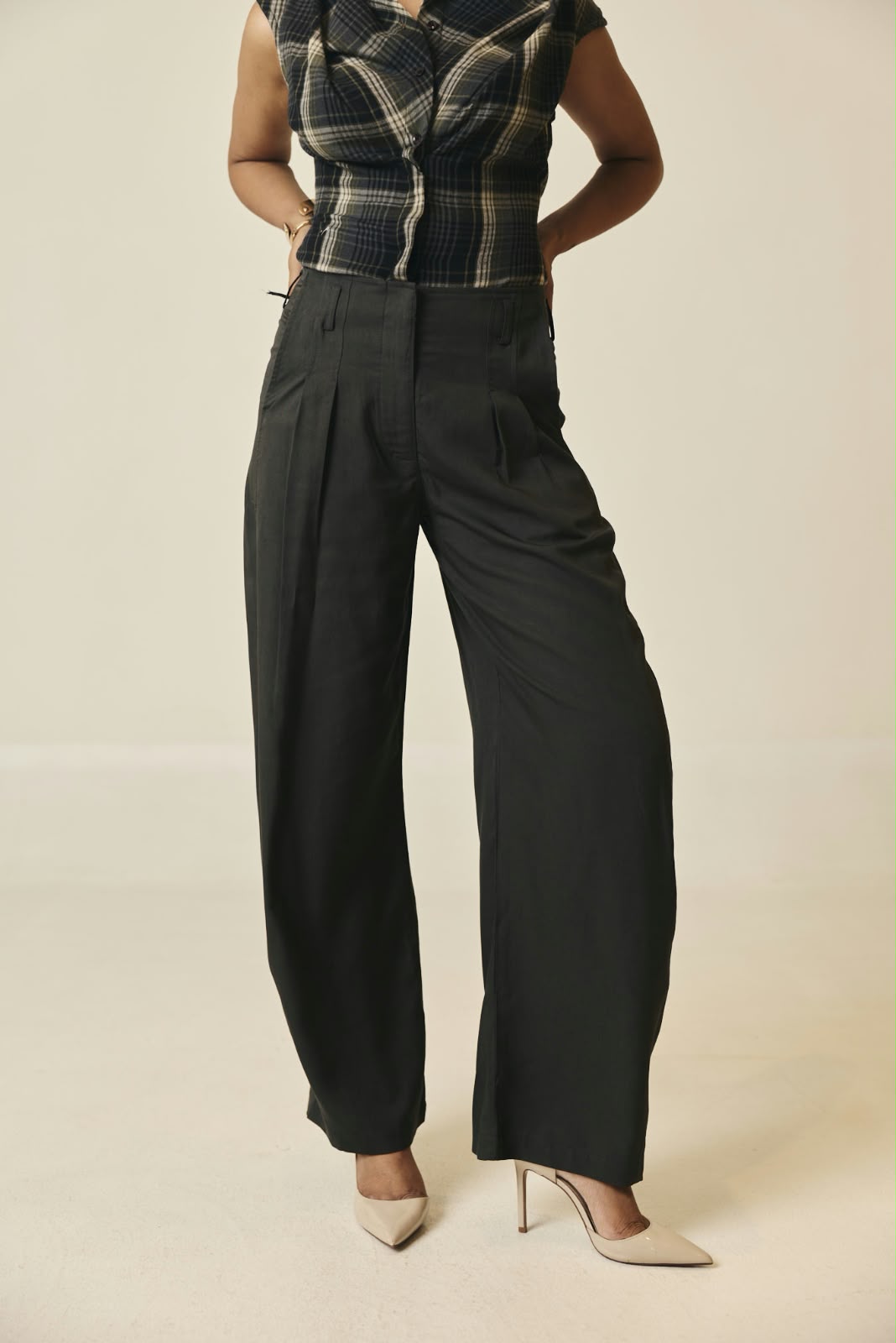 Sable Pleated Barrel Leg Trousers