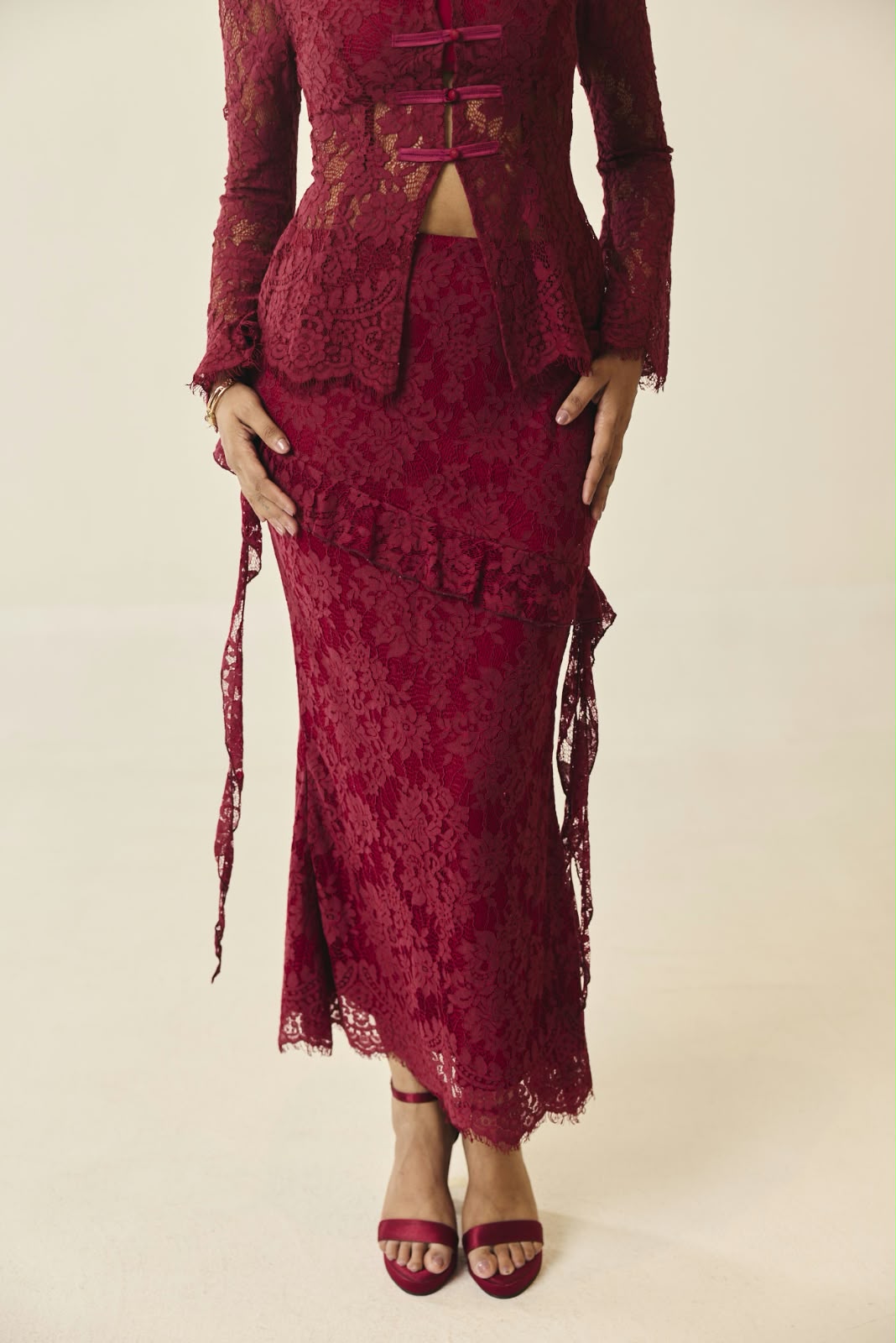 Santorini Burgundy Lace Peplum Skirt