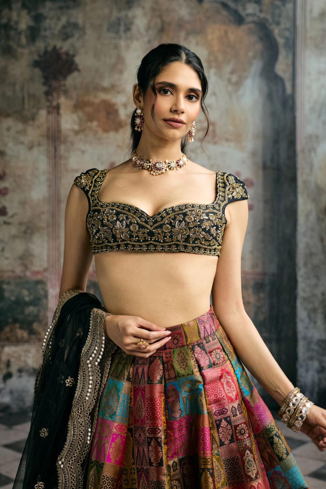 Soundarya Banarasi Brocade Hand Embroidered Lehenga Set