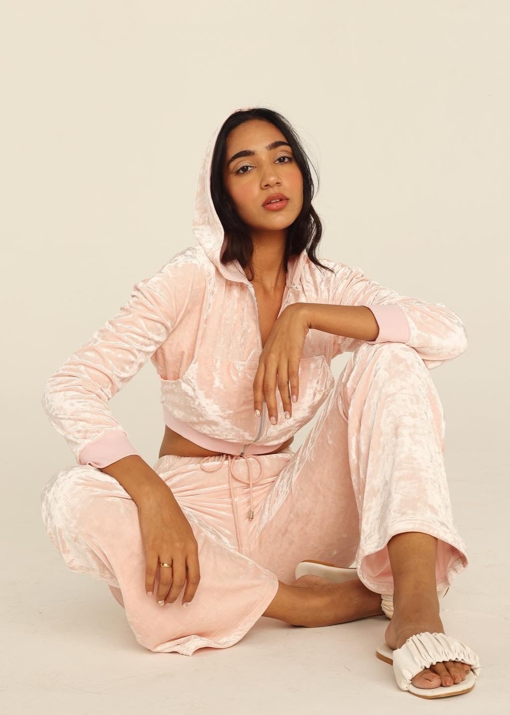 Cady Baby Pink Velour Crop Hoodie - Lea Clothing Co.