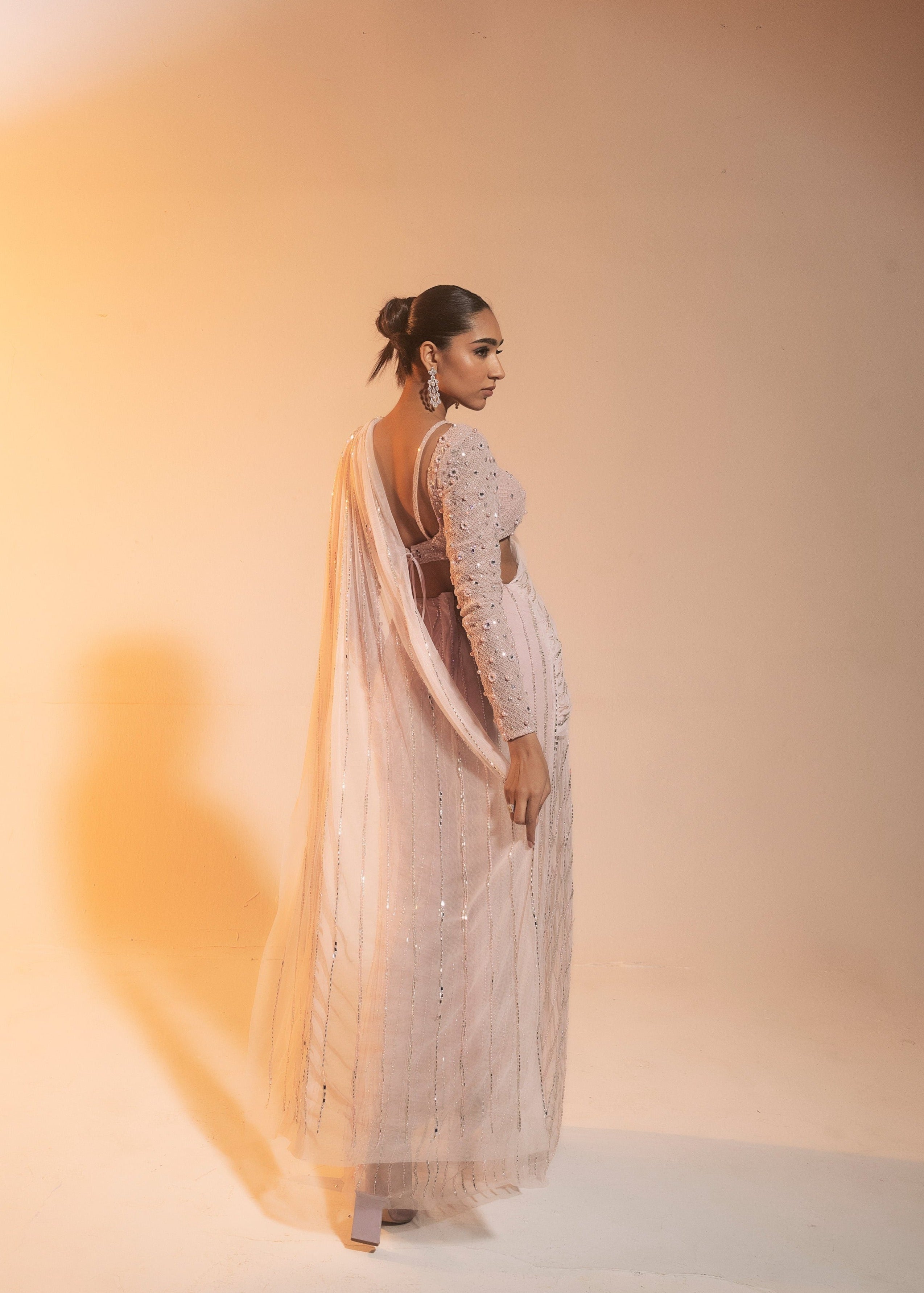 Blush Hand-Embroidered Draped Saree