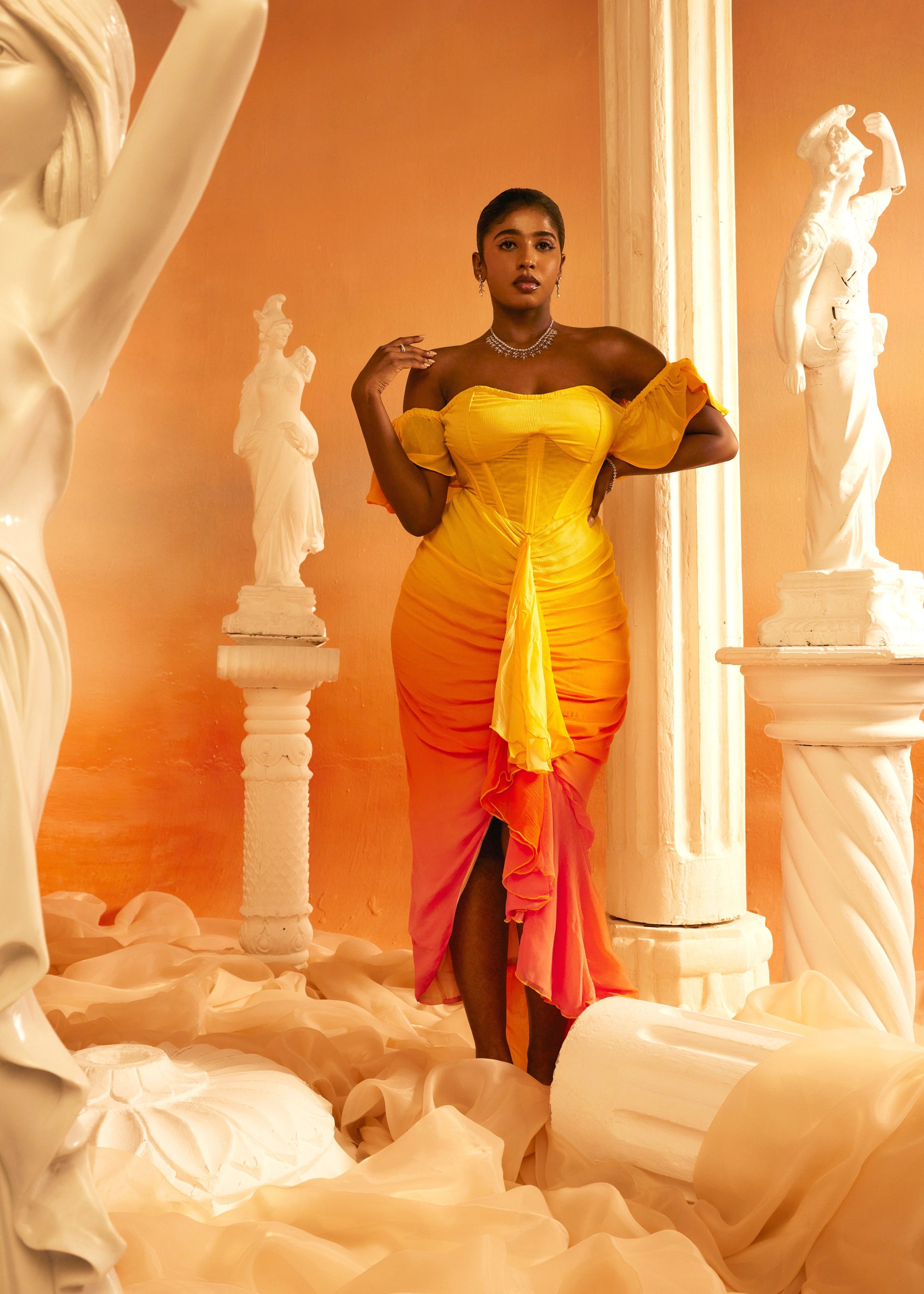 Greta Sunset Ombre Chiffon Corset Dress – Lea Clothing Co