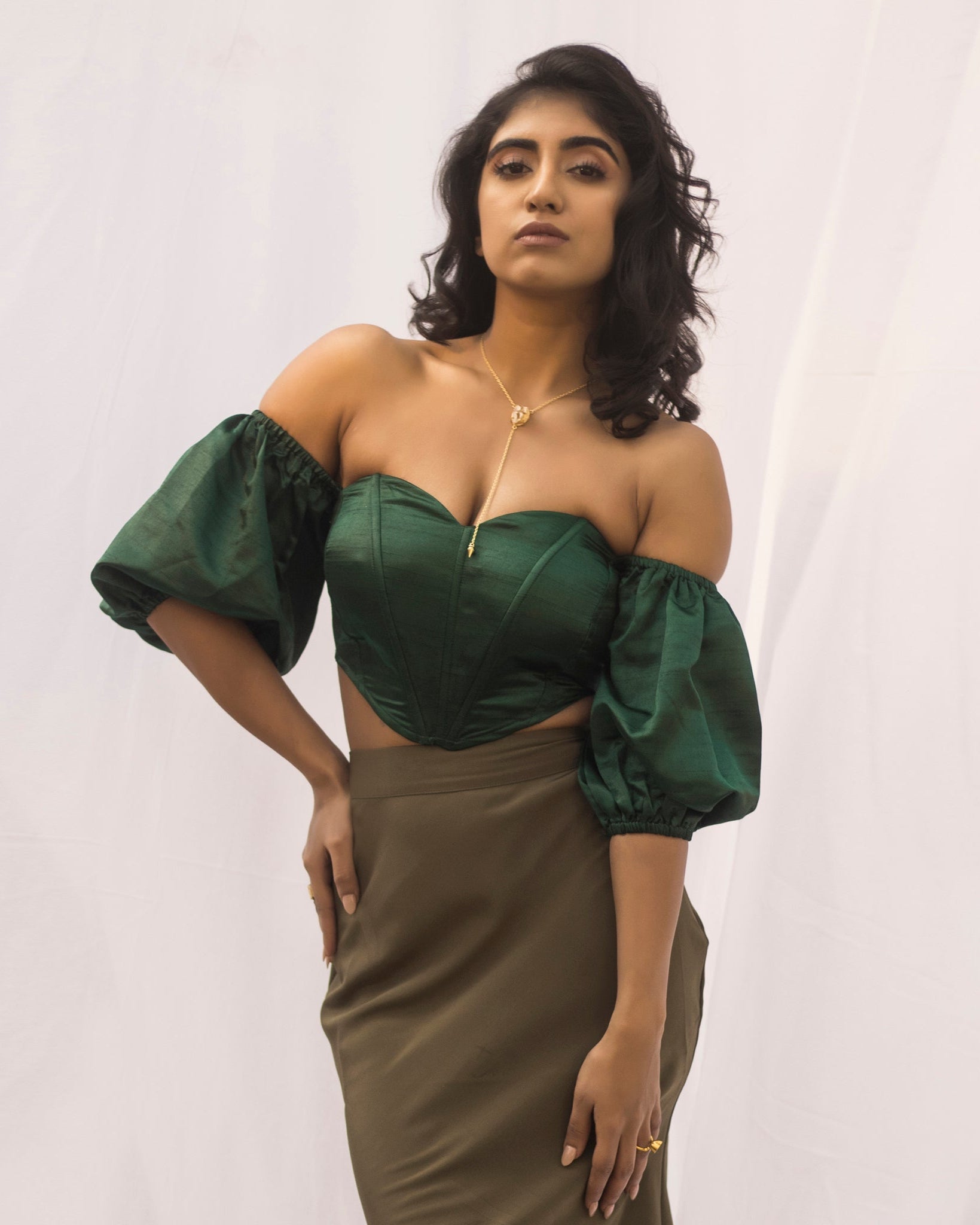 Loretta Emerald Silk Corset Top