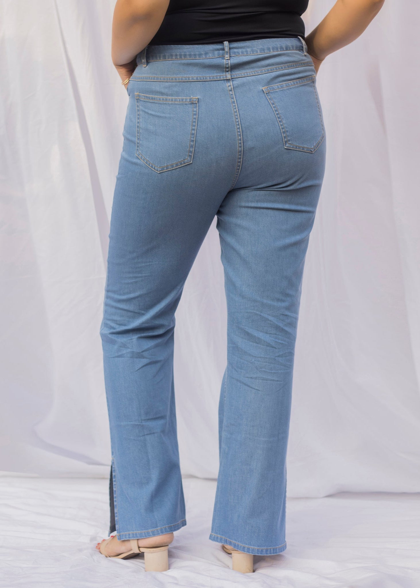 Lorie High-Waist Bootcut Jeans in Mid-Blue Denim - Lea Clothing Co.
