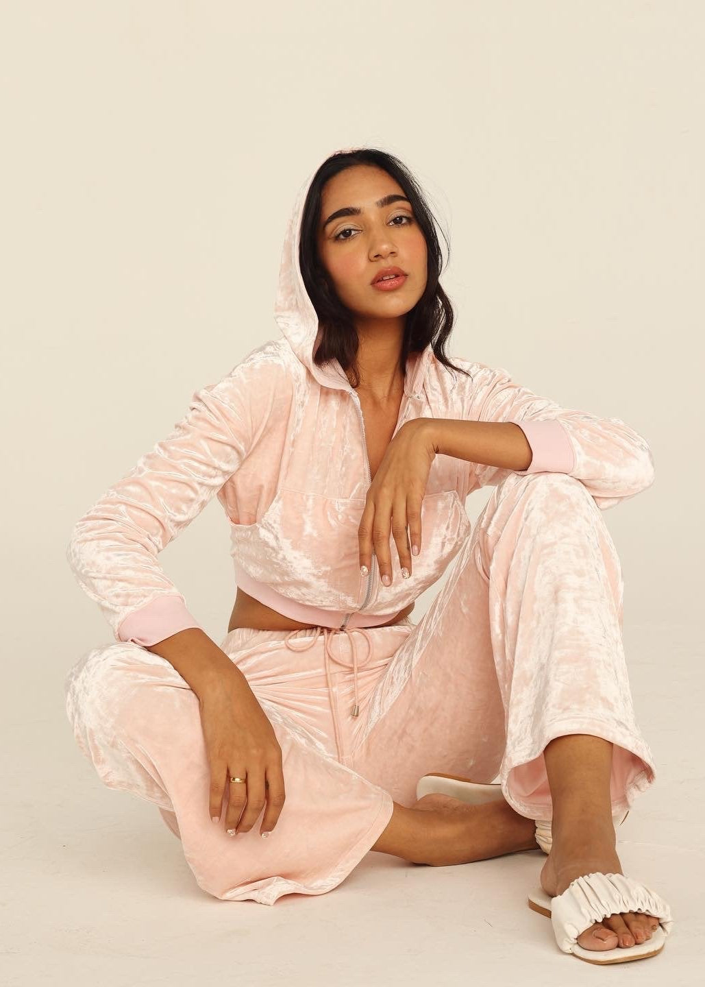 Regina Baby Pink Velour Flare Pants - Lea Clothing Co.
