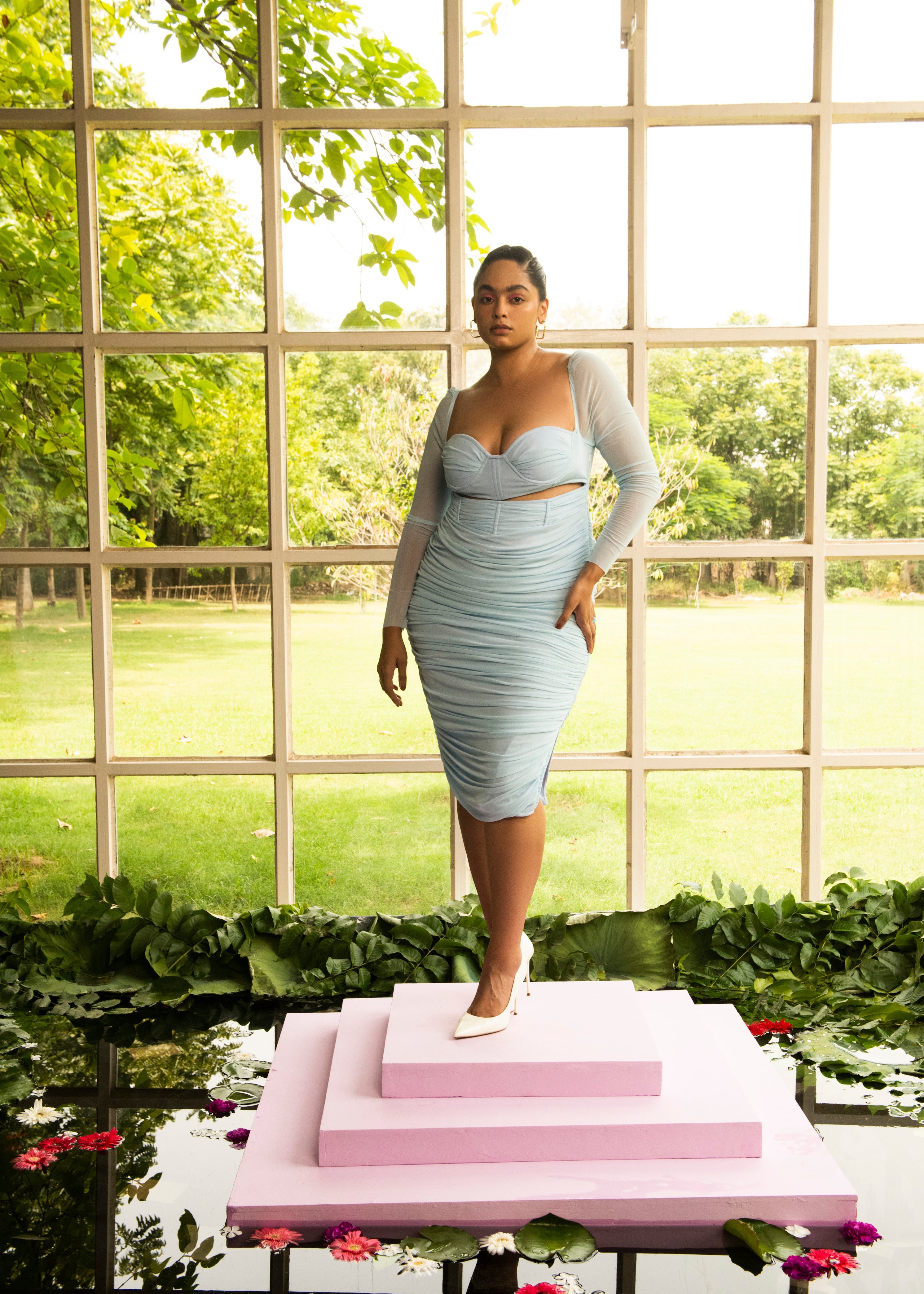 Ruched blue dress