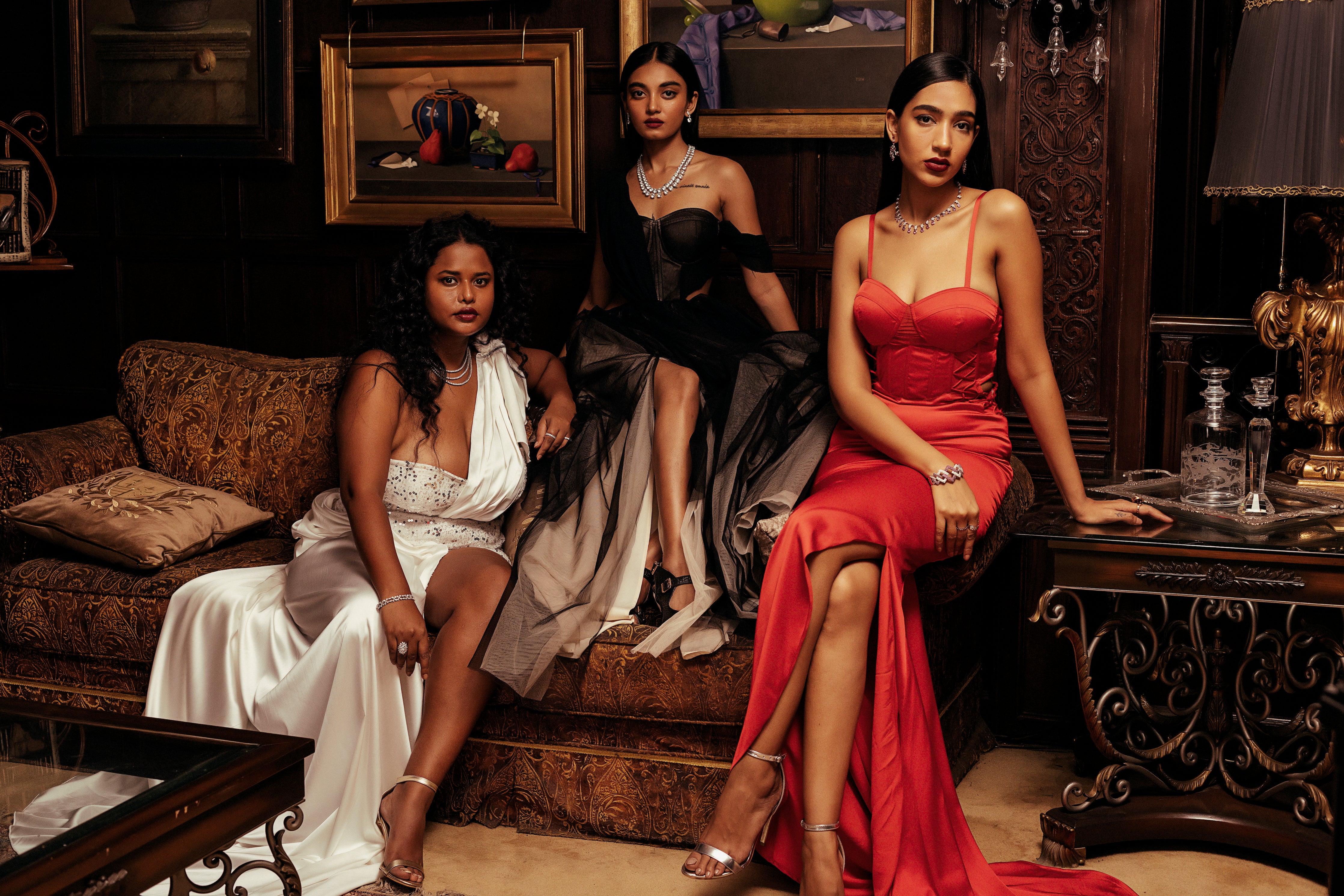 Model in impeccably tailored Lea gown — shop luxury bridal and occasion gowns India