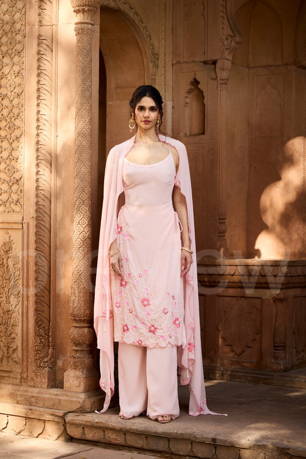 Raaya Baby Pink Hand-Embroidered Sleeveless Kurta Set