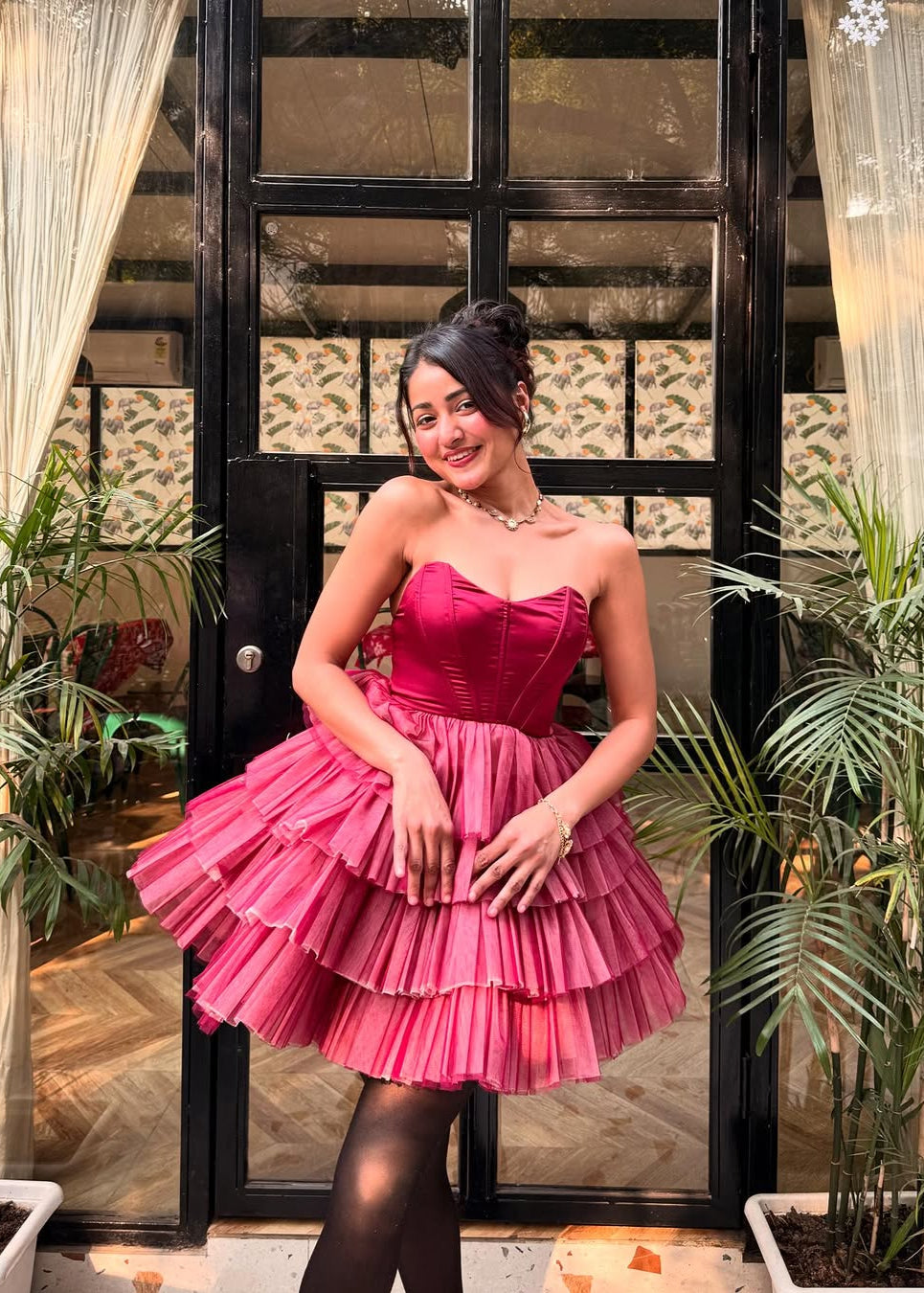 Belle Burgundy Ombre Ruffle Tulle Corset Dress