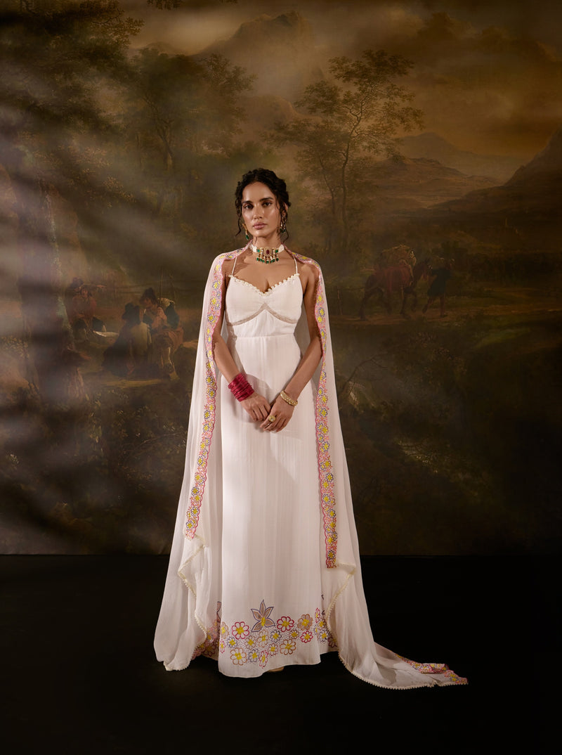 "Aadyasha White Floral Embroidered Kurta Set: White kurta set adorned with floral embroidery for a timeless and elegant look."