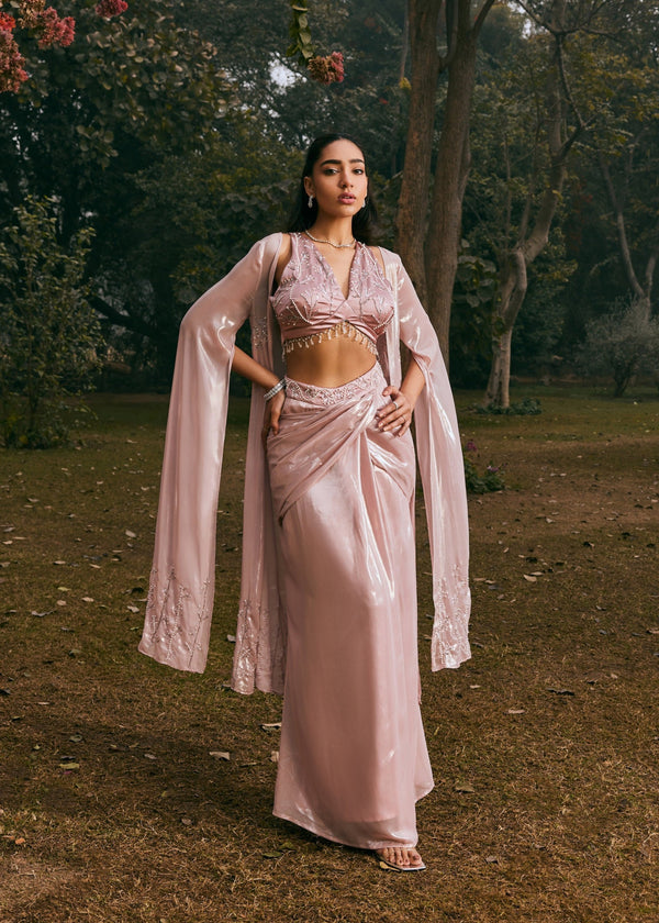 Amina Mauve Chiffon Hand Embroidered Coord Set featuring elegant hand embroidery on soft mauve chiffon fabric