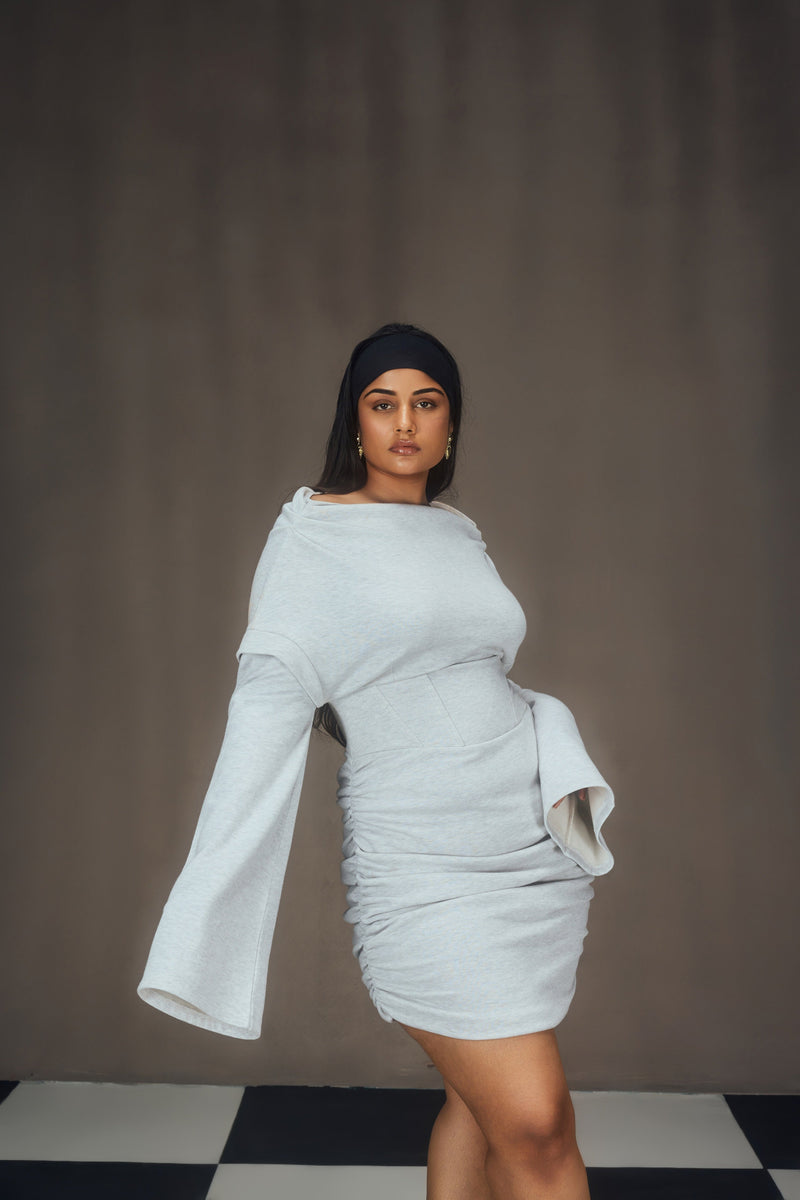 Anais Grey Fleece Full Sleeves Corset Mini Dress