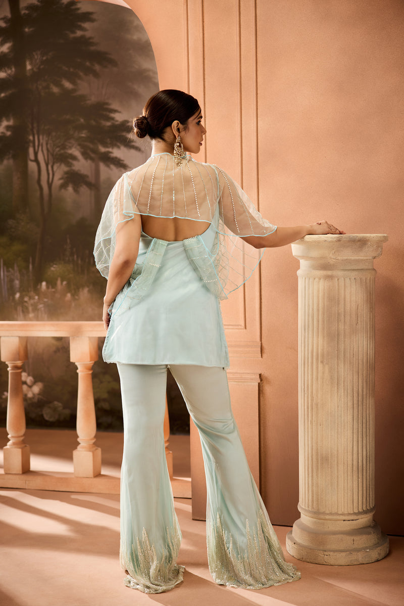 Ashlesha Pastel Blue Pearl Embellished Sharara Set
