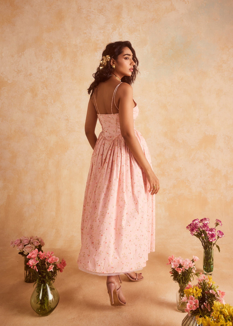 Brynlee Baby Pink Floral Printed Corset Midi Dress Lea Clothing Co. Brynlee Baby Pink Floral Printed Corset Midi Dress Lea Clothing Co.