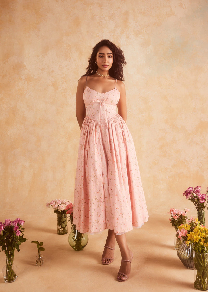 Brynlee Baby Pink Floral Printed Corset Midi Dress Lea Clothing Co. Brynlee Baby Pink Floral Printed Corset Midi Dress Lea Clothing Co.