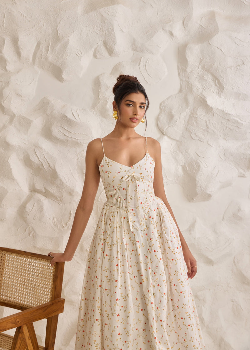 Brynlee White Floral Printed Corset Midi Dress CL Lea Clothing Co. Brynlee White Floral Printed Corset Midi Dress CL Lea Clothing Co.