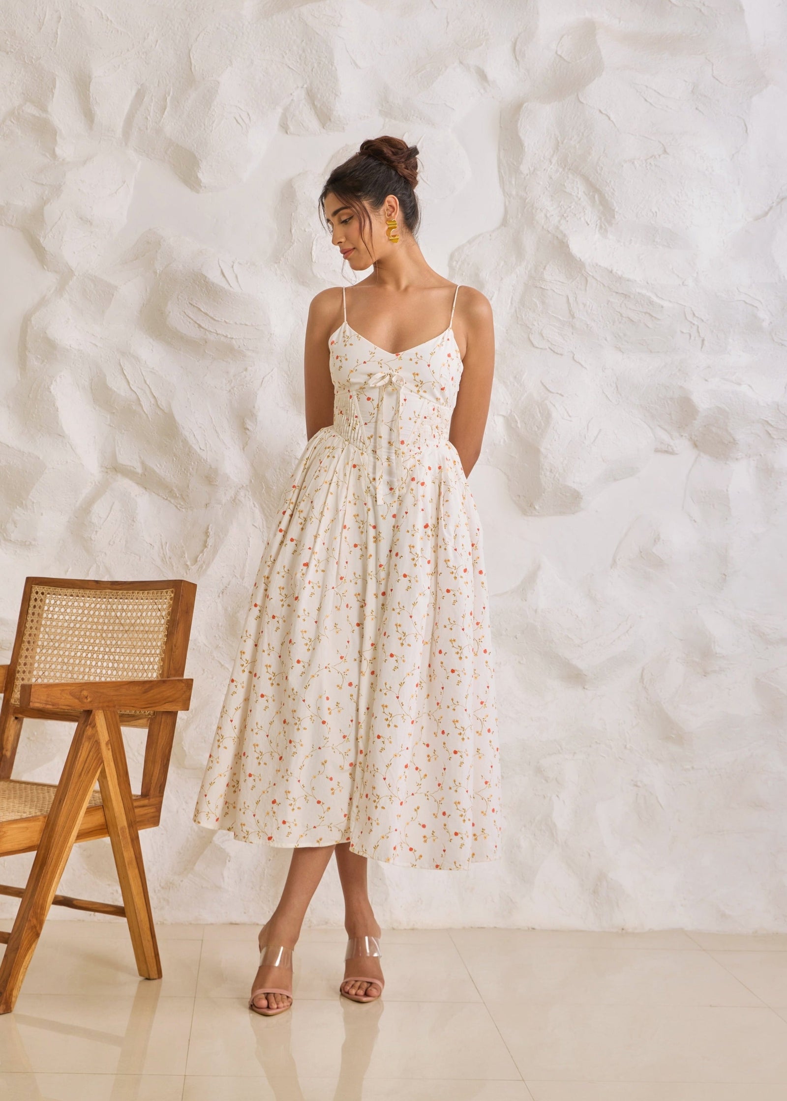 sachin and babi light blue dress Draped floral satin cocktail dress in white - Erdem main image 1