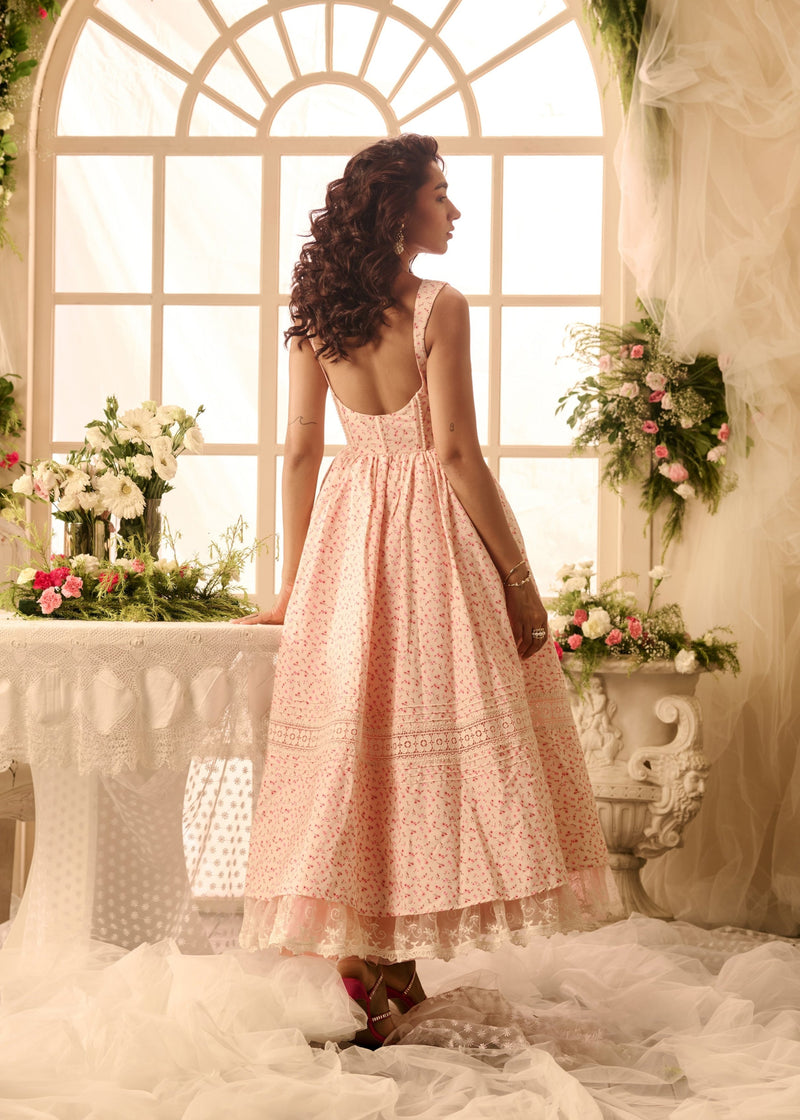 Carmine Baby Pink Floral Printed Corset Maxi Dress – Lea Clothing Co